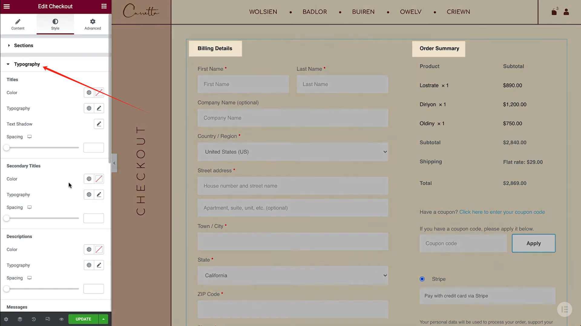 Imagen [13] - Cómo personalizar completamente la página de pago de WooCommerce con Elementor
