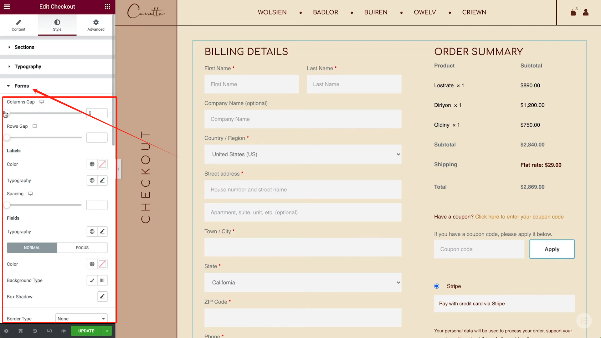 Imagen [14] - Cómo personalizar completamente la página de pago de WooCommerce con Elementor