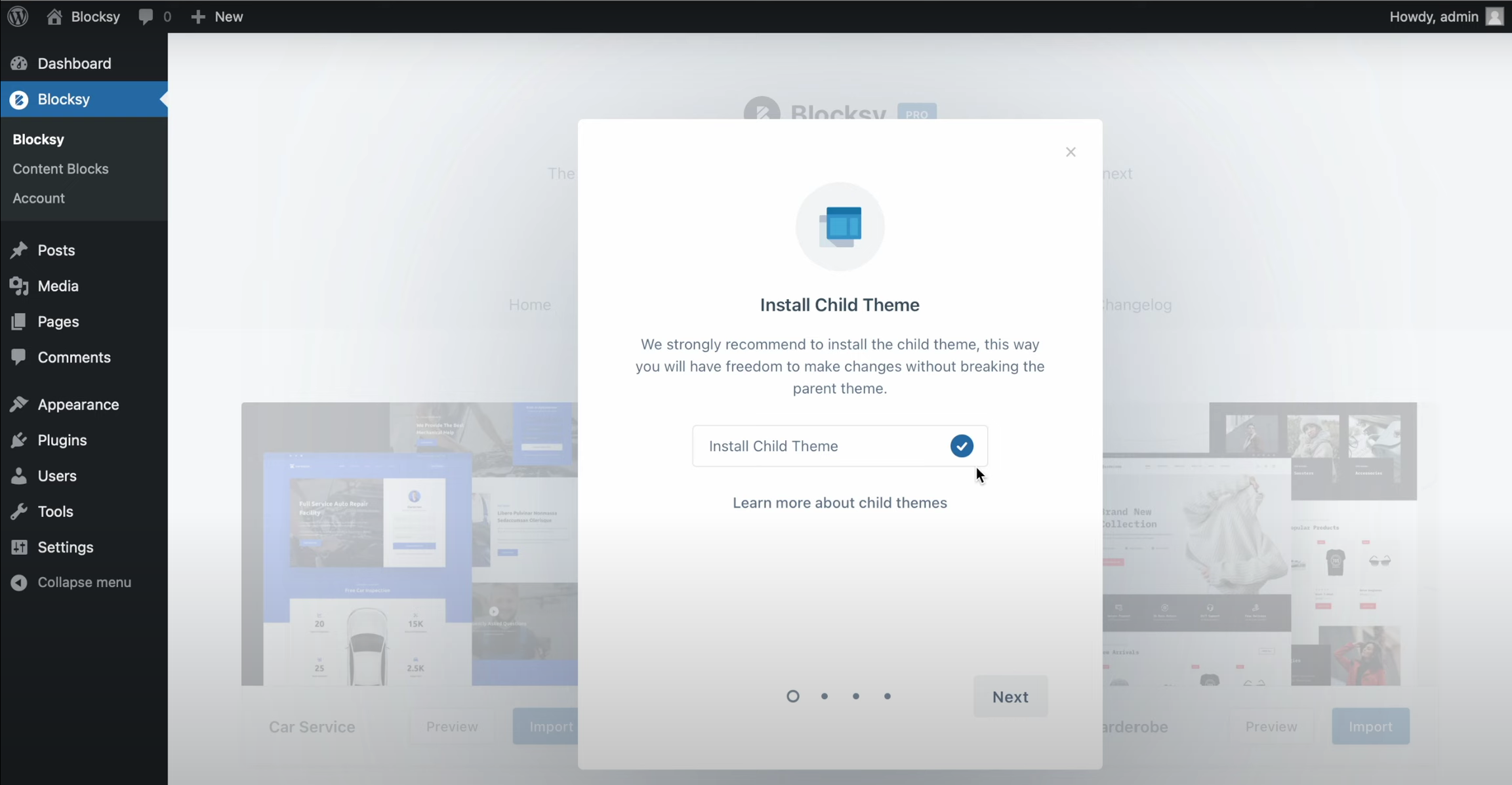Image [2] - Résolution du blocage de Blocksy Starter Site Importer lors de l'importation