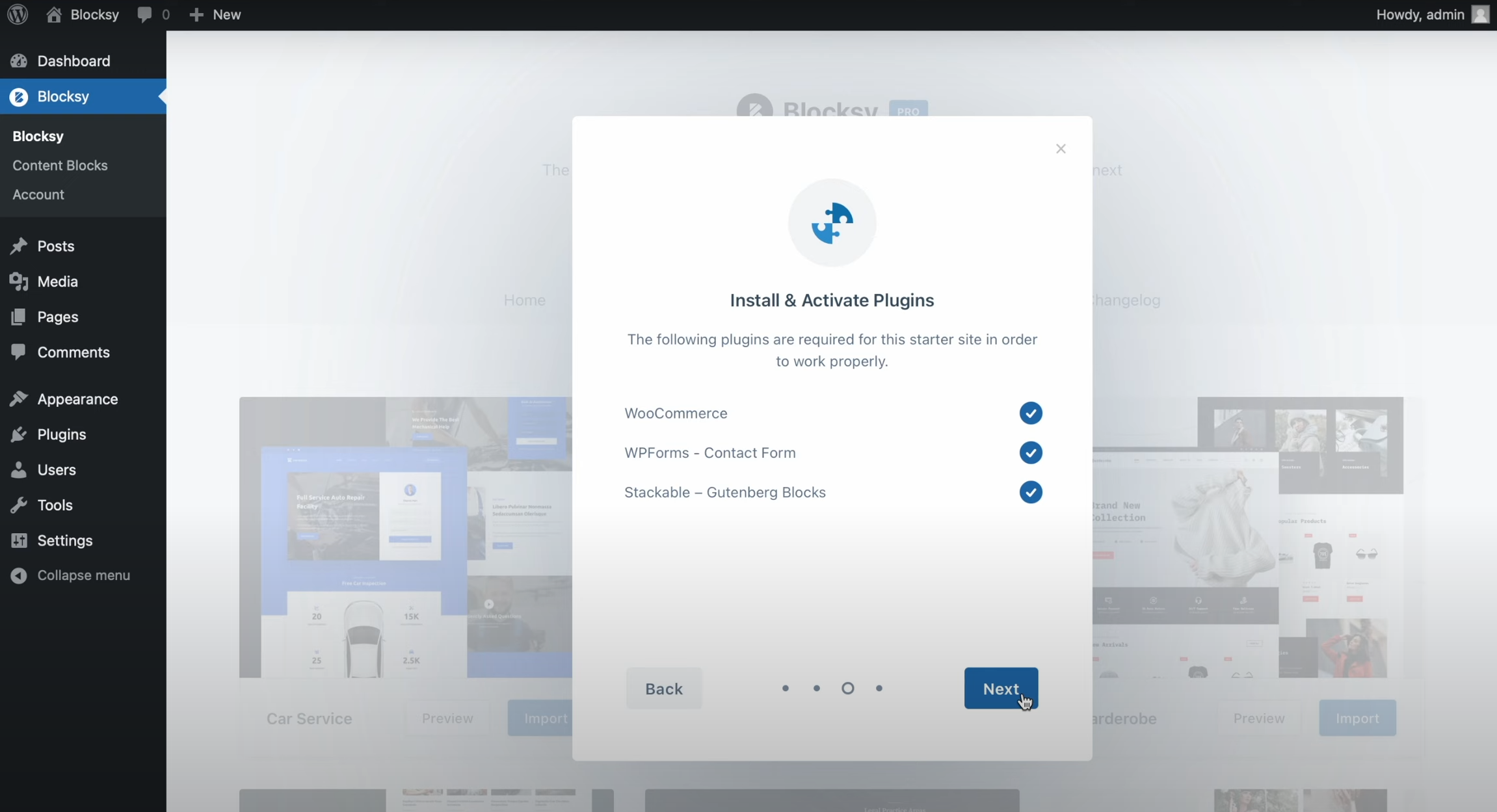 Image [4] - Résolution du blocage de Blocksy Starter Site Importer lors de l'importation