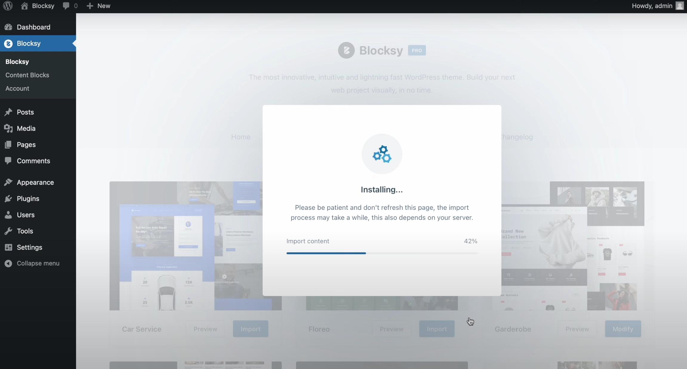 Image [6] - Résolution du blocage de Blocksy Starter Site Importer lors de l'importation