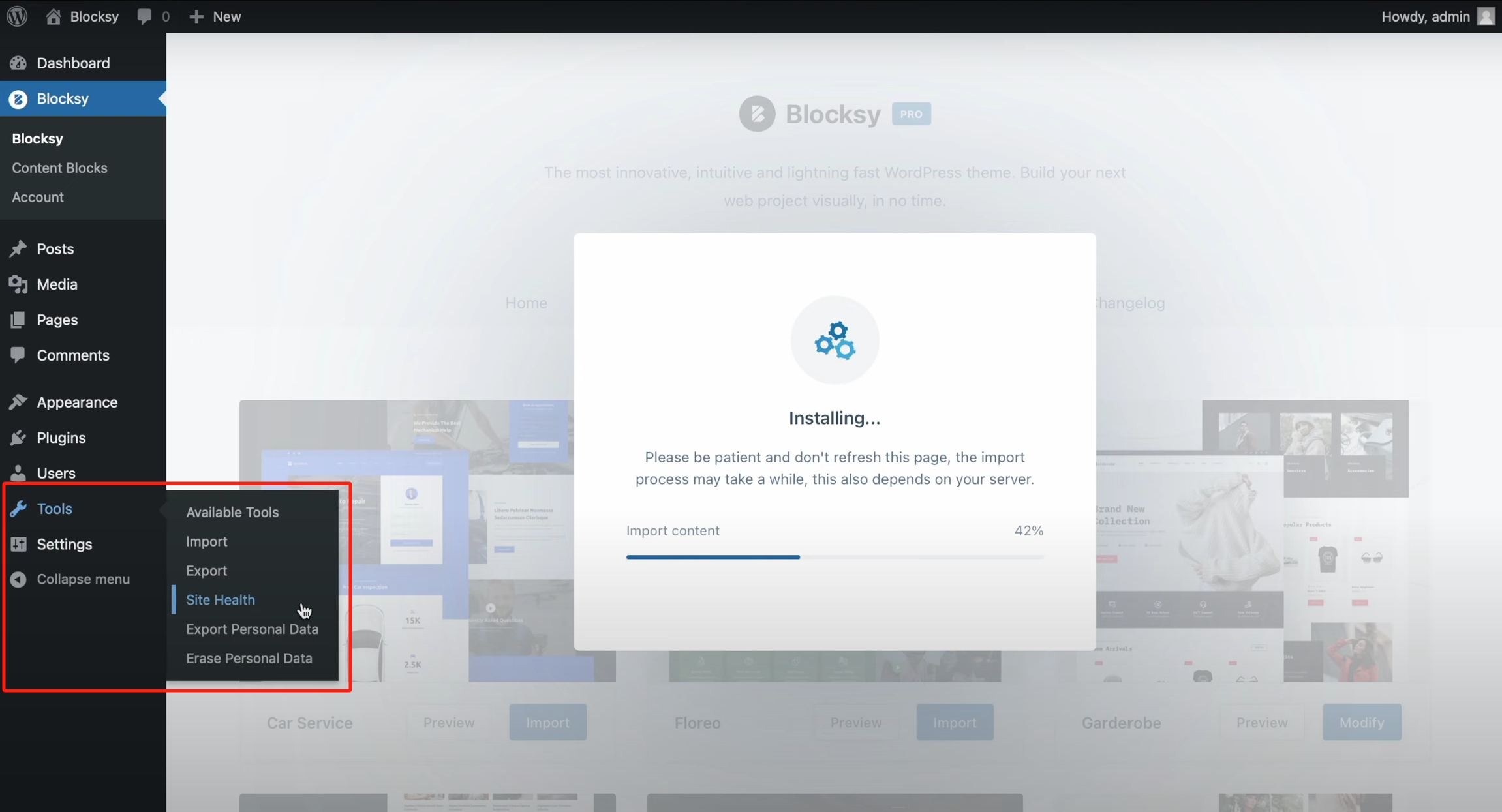 Image [7] - Résolution du blocage de Blocksy Starter Site Importer lors de l'importation