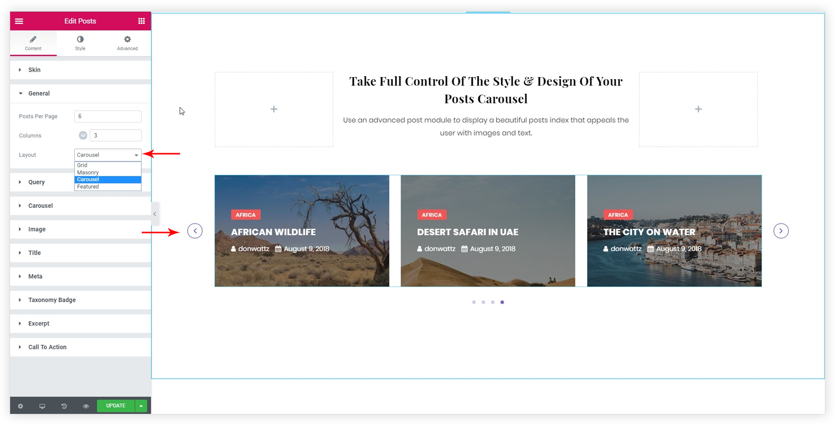 Diseño del widget de entradas