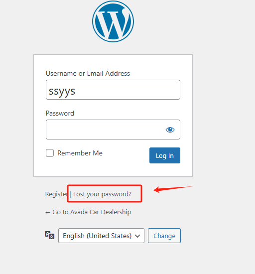 在WordPress的登录页面,点击“忘记密码?