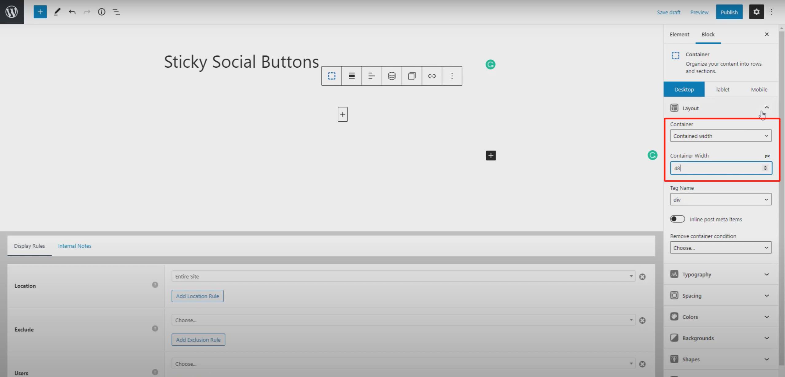 Imagen [5]-Creación de botones de iconos sociales flotantes para el escritorio: tutorial completo con GeneratePress y GenerateBlocks