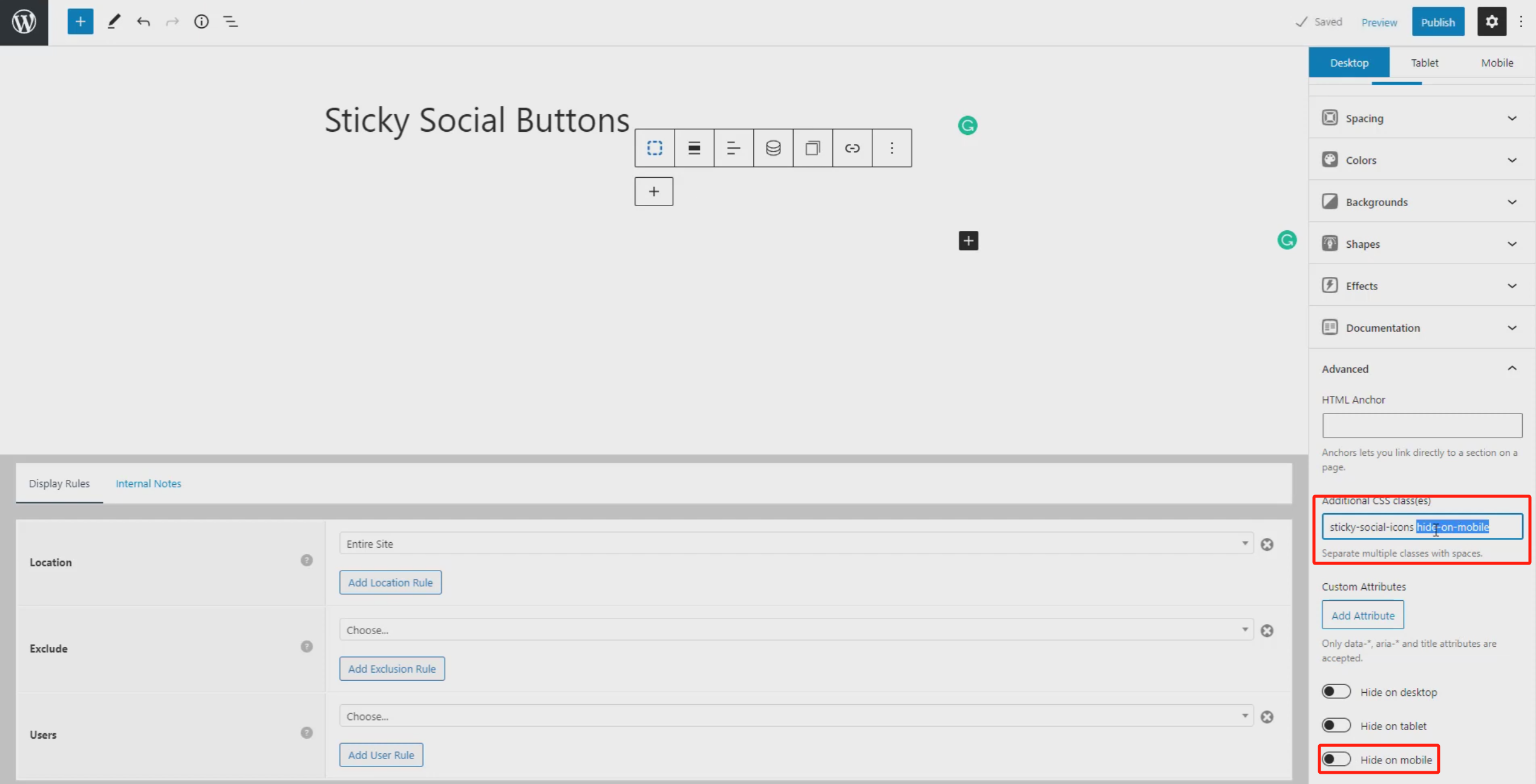 Imagen [7]-Creación de botones de iconos sociales flotantes para el escritorio: tutorial completo con GeneratePress y GenerateBlocks