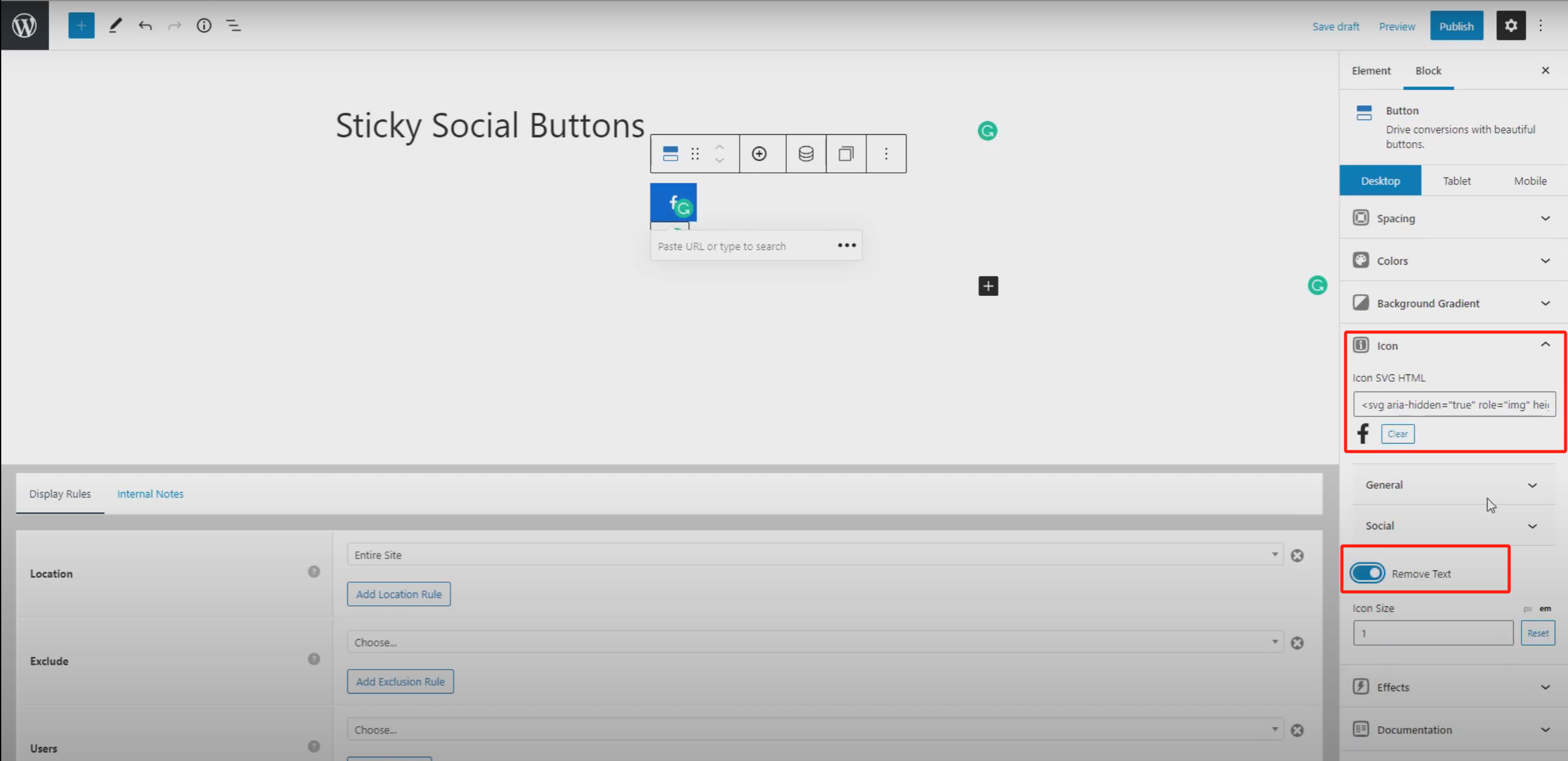 Imagen [8]-Creación de botones de iconos sociales flotantes para el escritorio: Tutorial completo con GeneratePress y GenerateBlocks