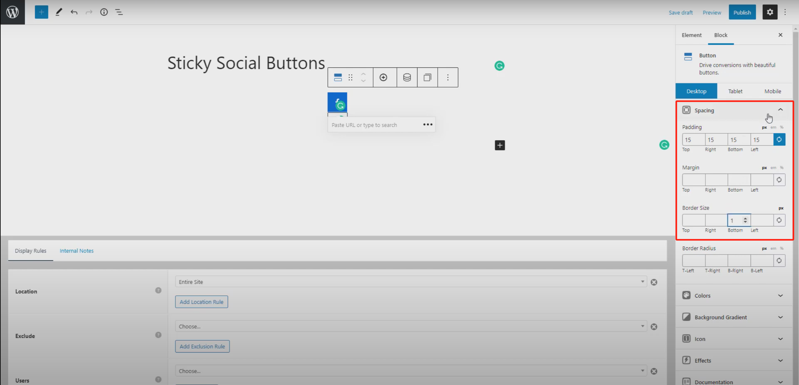 Imagen [9]-Creación de botones de iconos sociales flotantes para el escritorio: Tutorial completo con GeneratePress y GenerateBlocks