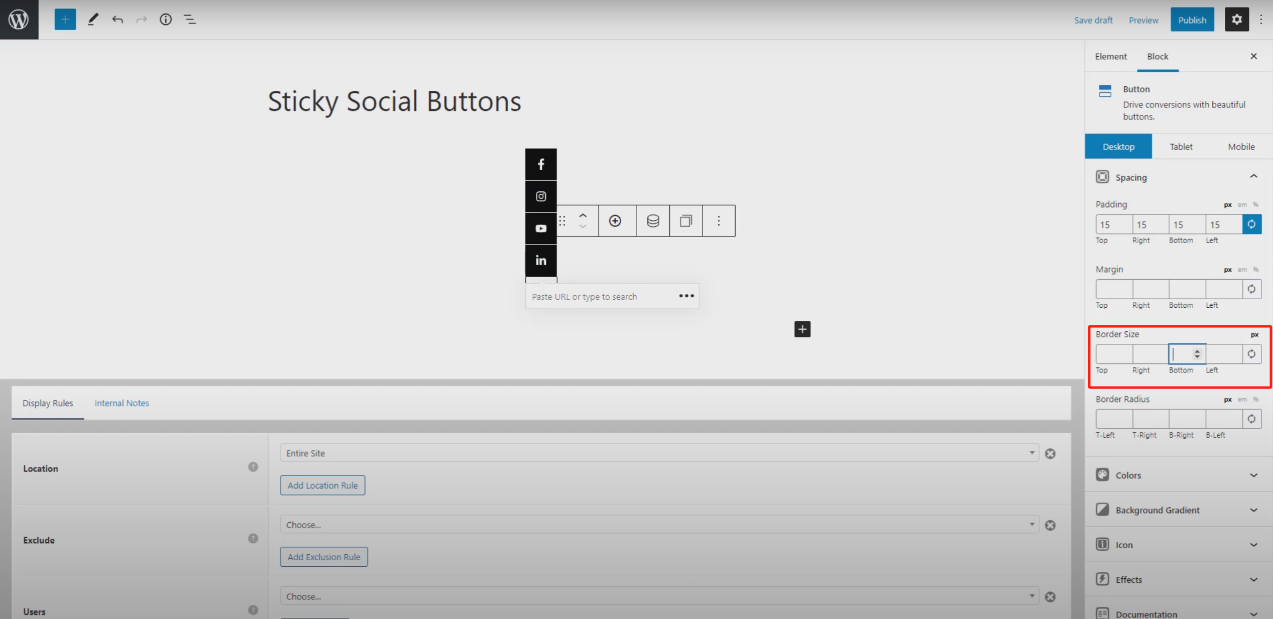 Imagen [10]-Creación de botones de iconos sociales flotantes para el escritorio: Tutorial completo con GeneratePress y GenerateBlocks