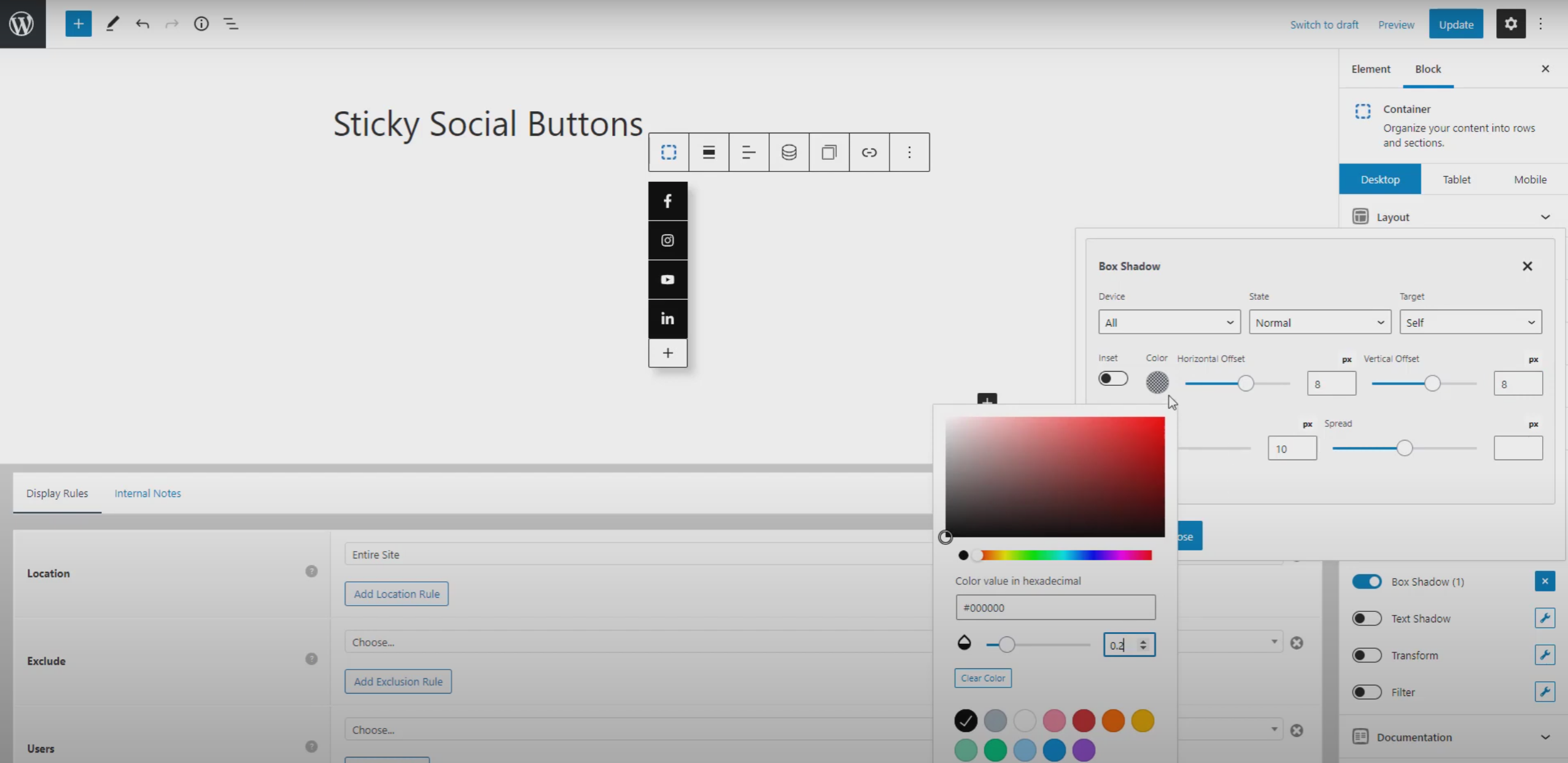 Imagen [14]-Creación de botones de iconos sociales flotantes para el escritorio: tutorial completo con GeneratePress y GenerateBlocks