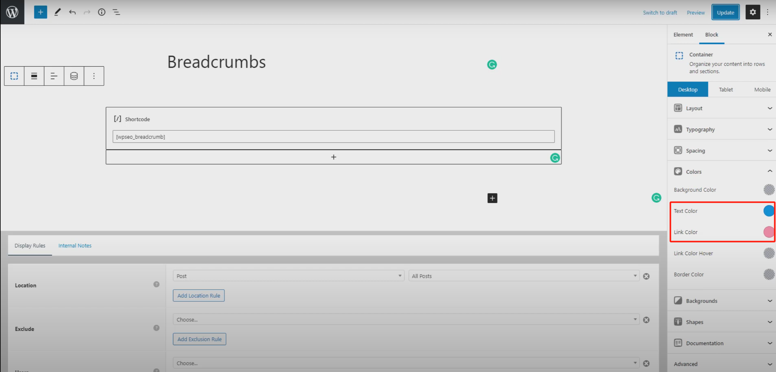 Image [8] - Tutoriel pour ajouter un fil d'Ariane à la navigation avec GeneratePress et GenerateBlocks