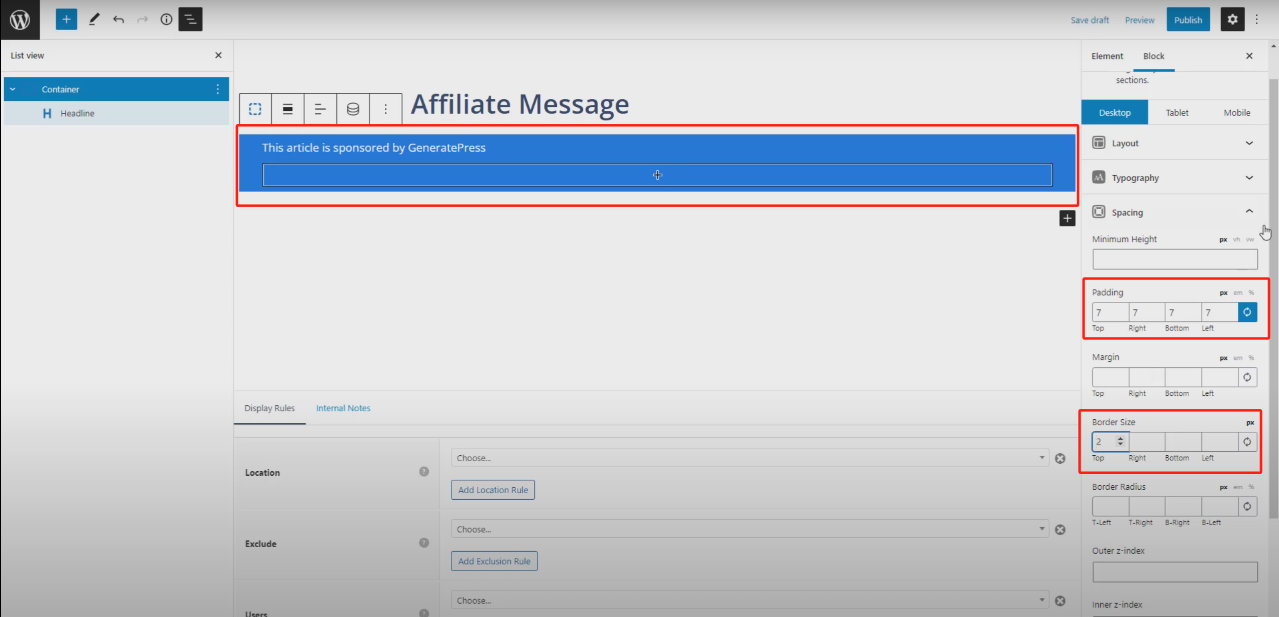 Imagen [6] - Guía completa para añadir mensajes de marketing de afiliación con GeneratePress en WordPress