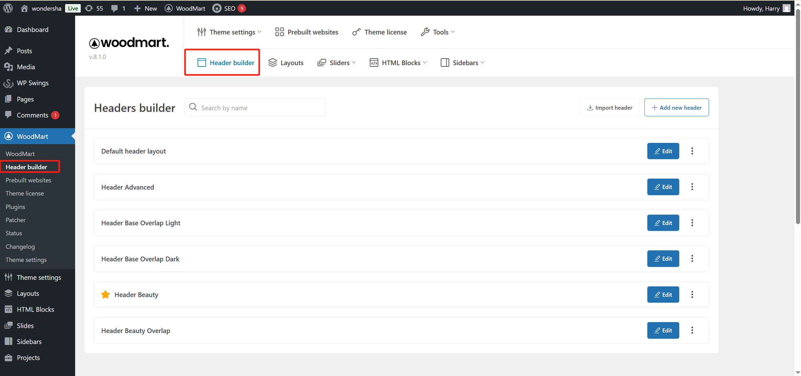 图片[2]-WoodMart Header Builder 教程：自定义页眉与页脚实用指南