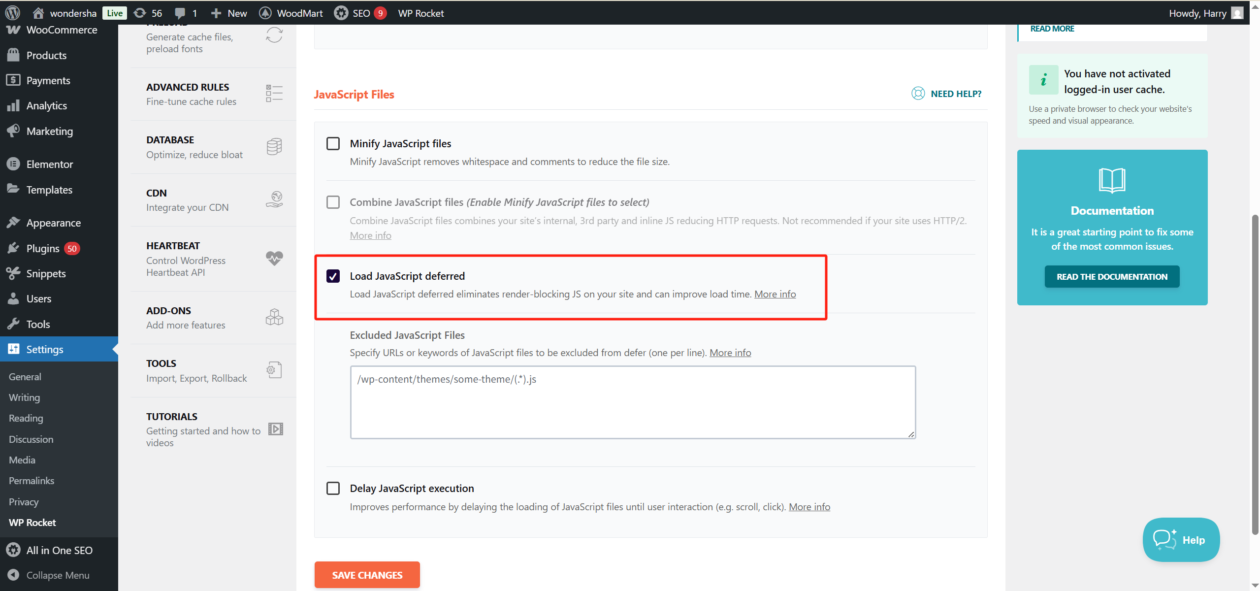 Image [4] - Guide d'optimisation des performances de WoodMart : Réduction des fichiers JS/CSS et activation du chargement différé
