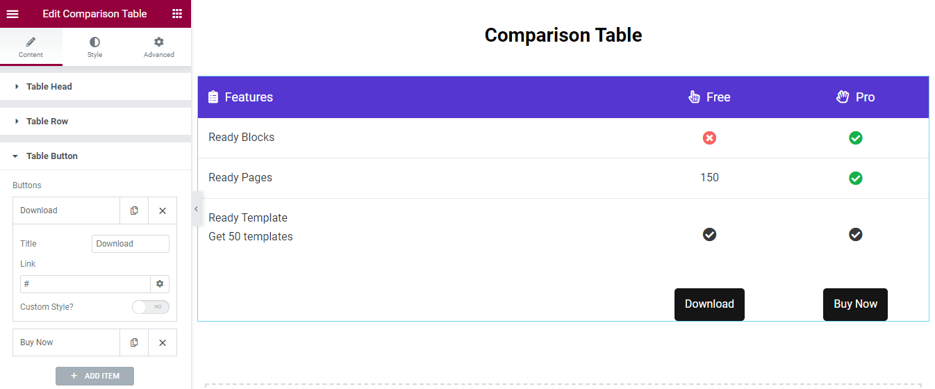 Imagen [14] - Tutorial completo sobre el uso de Elementor para crear rápidamente una tabla comparativa de productos