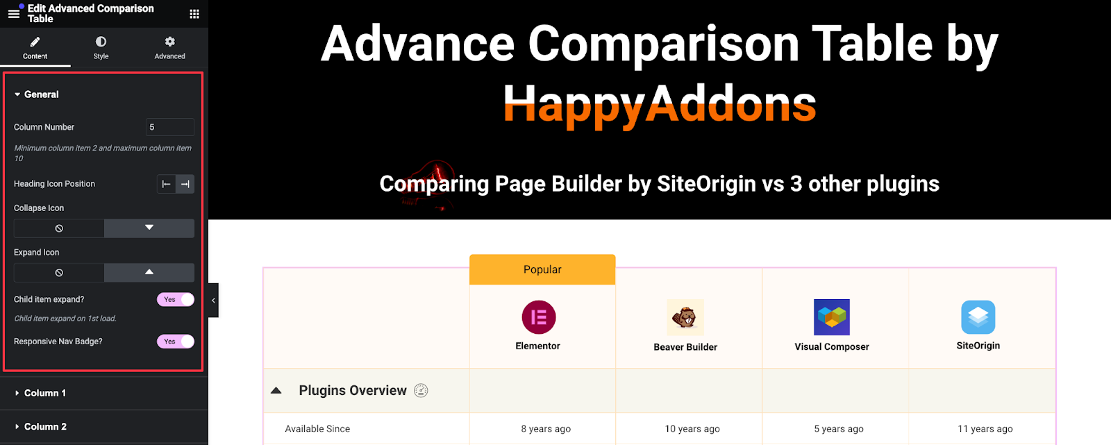 Imagen [23] - Un tutorial completo sobre el uso de Elementor para crear rápidamente una tabla de comparación de productos