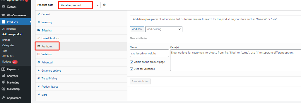 Image [5] - Comment activer WooCommerce et définir des variantes de produits (par exemple, couleur, taille) : tutoriel complet