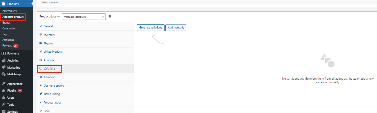 Image [7] - Comment activer WooCommerce et mettre en place des variantes de produits (par exemple, couleurs, tailles) : tutoriel complet