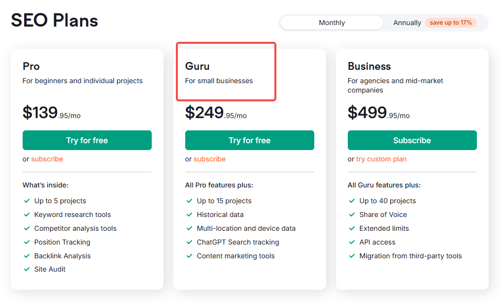 Imagen [2] - SEMrush Guru Plan Value for Money Analysis: Comparación completa de características y precio