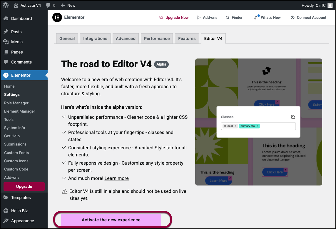 Image [4]-Elementor Editor V4 First Look : Nouvelles fonctionnalités de l'éditeur et guide d'activation