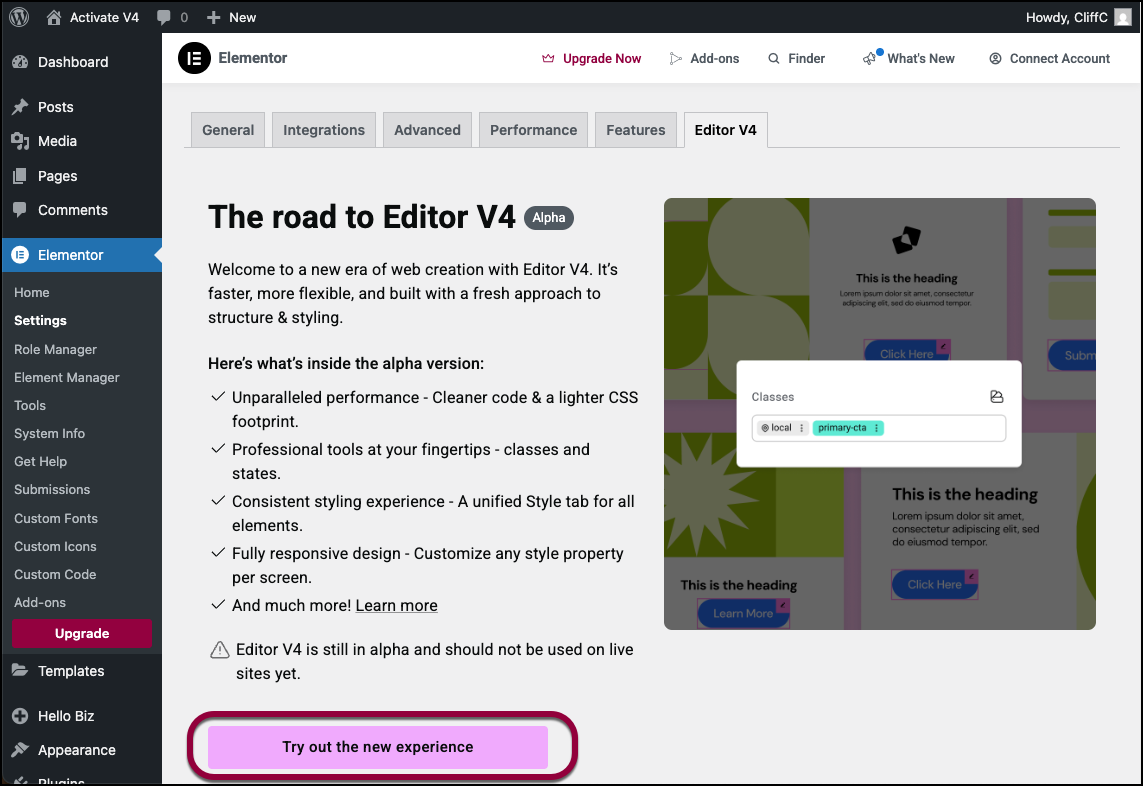 Image [6]-Elementor Editor V4 First Look : Explication détaillée des nouvelles fonctionnalités de l'éditeur et guide d'activation