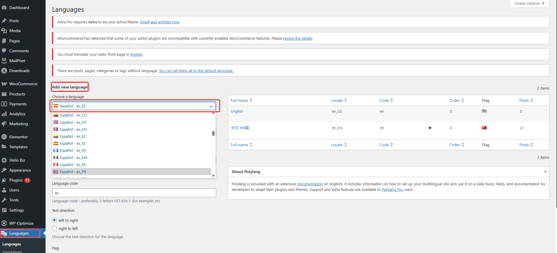 Image [4] - Construire un site web d'entreprise multilingue avec Hello Biz : Meilleures pratiques pour le support WPML et Polylang