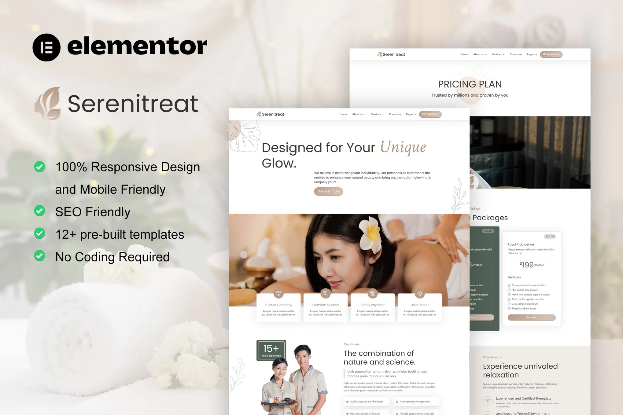SereniTreat - Spa and Beauty Treatments Elementor Pro Template Suite - Photon Flux Network | Servicio profesional de reparación de WordPress, en todo el mundo, respuesta rápida
