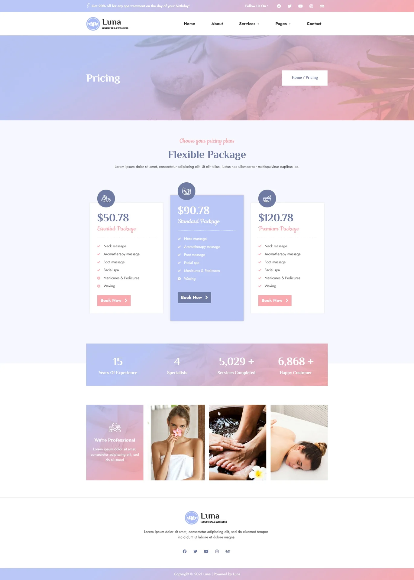 Imagen [2] - Luna - Spa & Wellness Elementor Template Kit - Photon Flux Network | Servicio profesional de reparación de WordPress, alcance global, respuesta rápida