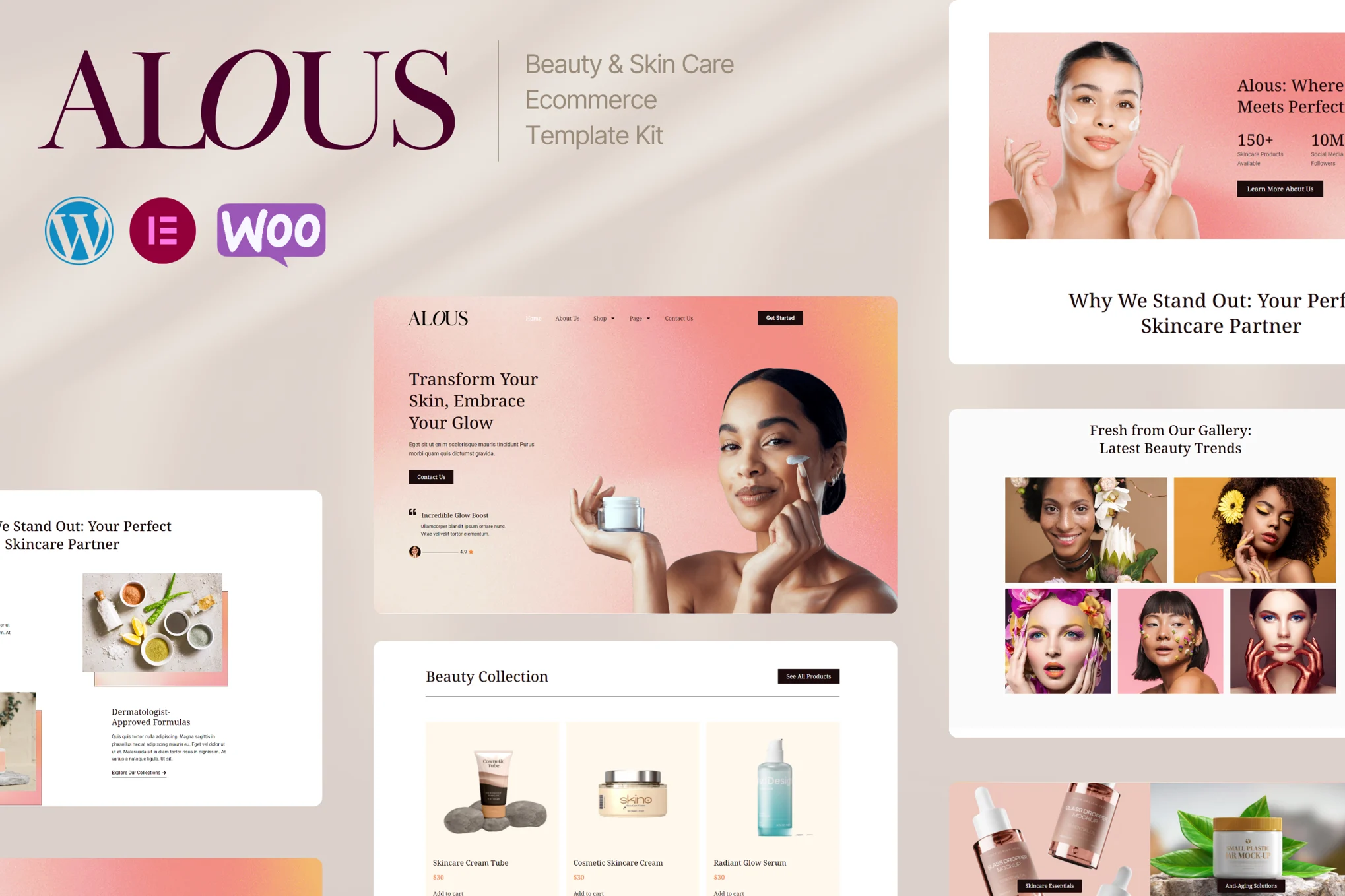 Alous - Beauty & Skincare Ecommerce Elementor Pro Template Kit - Photon Flux | Servicio profesional de reparación de WordPress, alcance global, respuesta rápida
