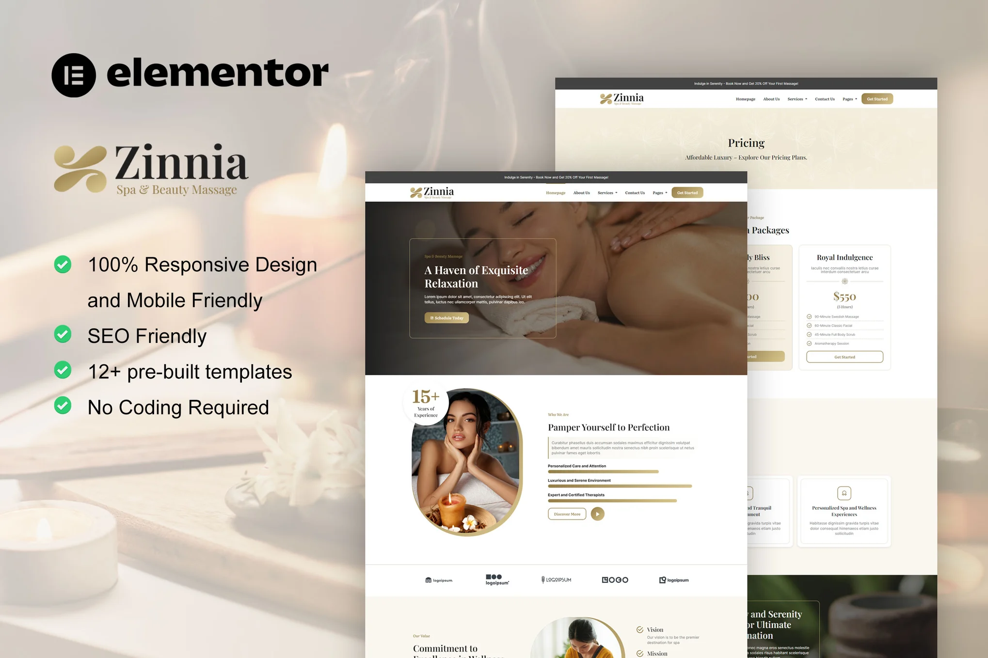 Zinnia - Spa & Beauty Treatments Elementor Pro Template Kit - Photon Fluctuation Network | Servicio profesional de reparación de WordPress, alcance global, respuesta rápida