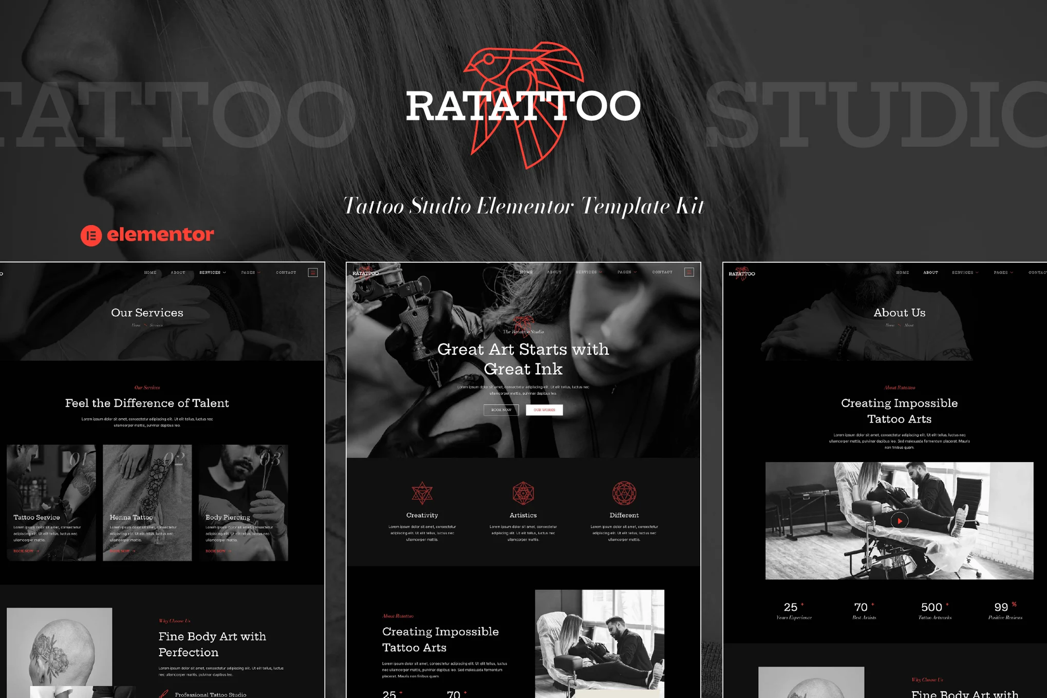 Ratattoo - Tattoo Studio Elementor Template Kit - photonwave.com | Professional WordPress Repair Service, Worldwide, Fast Response