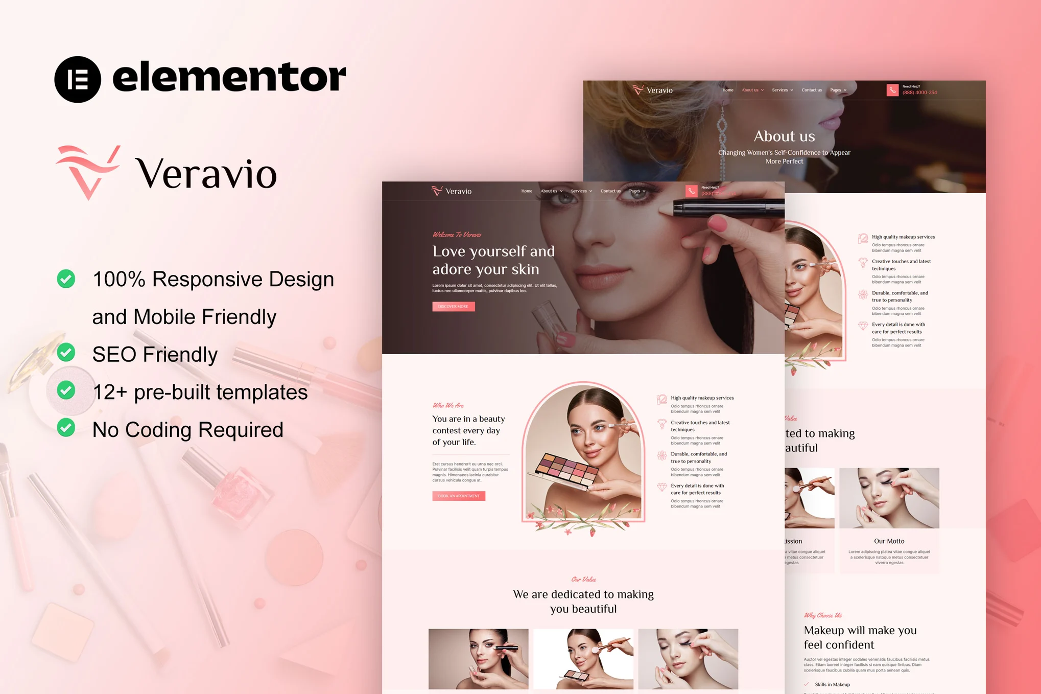 Veravio - Makeup Artist & Hair Stylist Elementor Template Suite - Photon Volatility | Servicio Profesional de Reparación de WordPress, Alcance Global, Respuesta Rápida