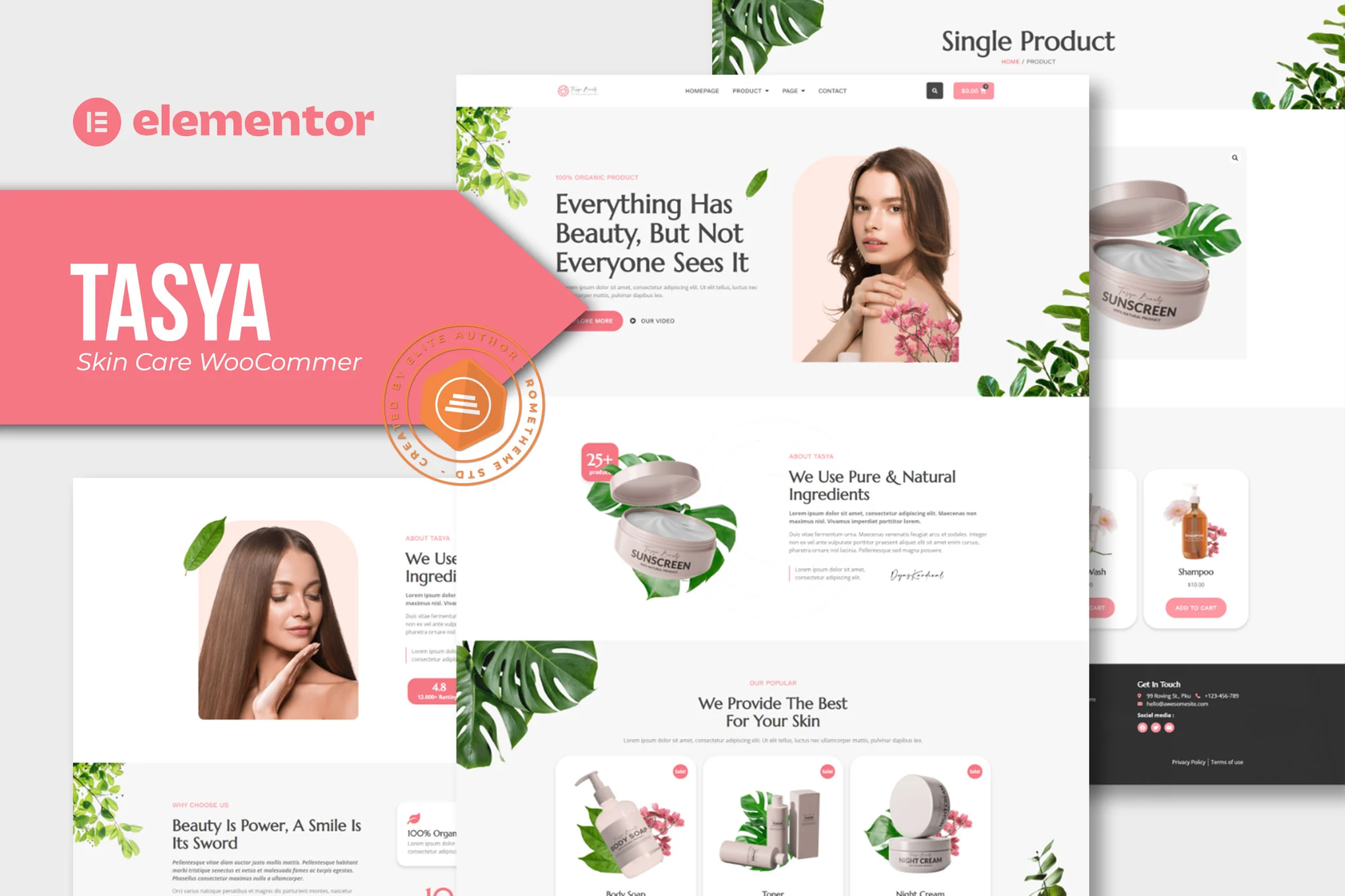 Tasya - Skin Care WooCommerce Elementor Template Suite - Photon Fluctuation Network | Servicio profesional de reparación de WordPress, alcance global, respuesta rápida