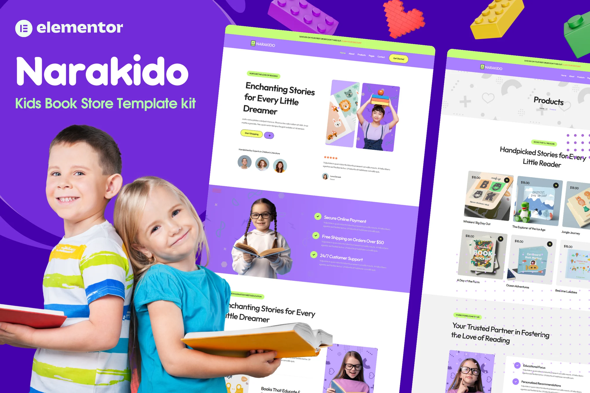 Narakido - Children's Bookstore Elementor Template Suite - photonwave.com | Service professionnel de réparation de WordPress, portée mondiale, réponse rapide