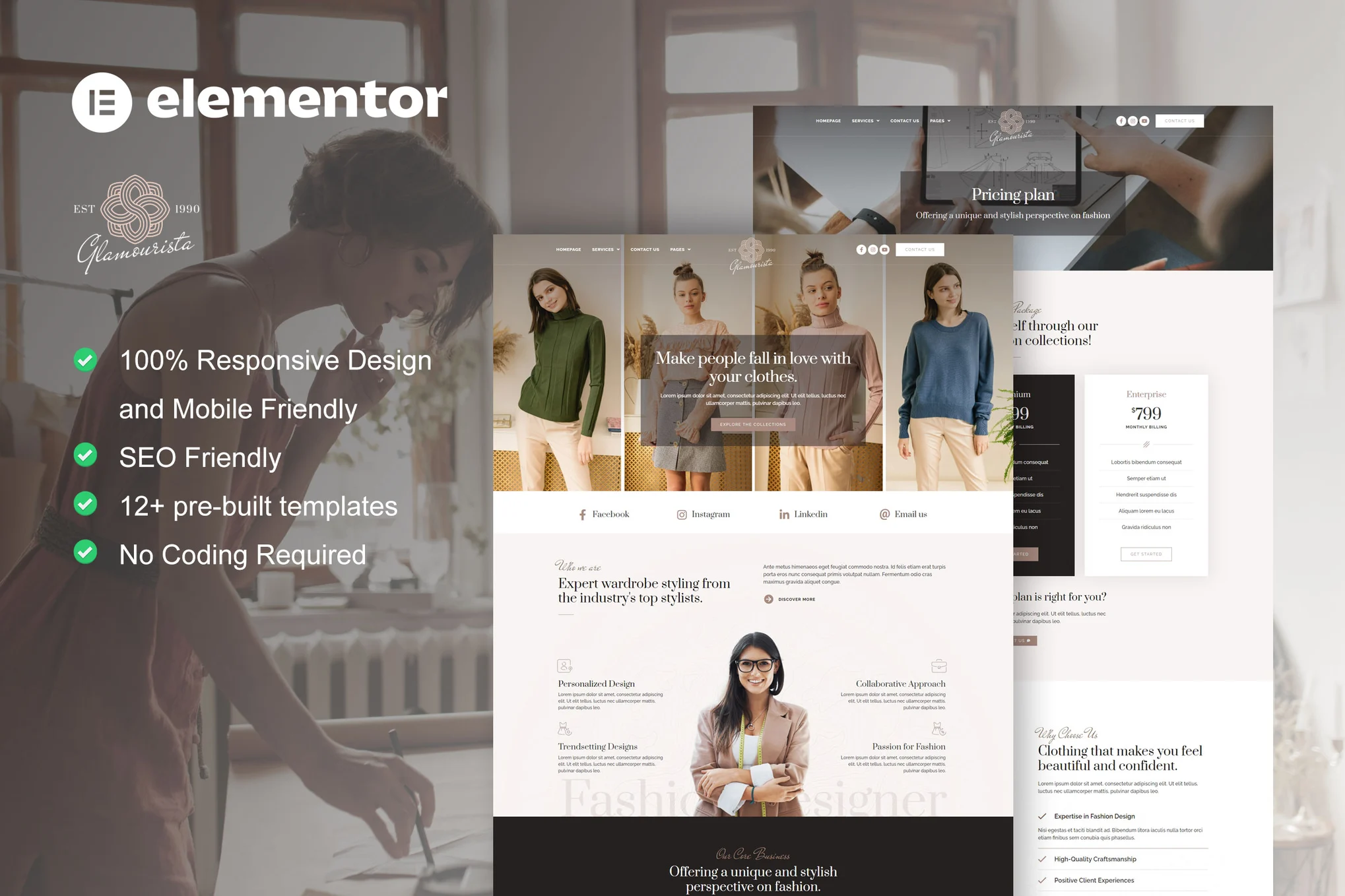 Glamourista - Elementor Pro Template Suite for Fashion Designers - Photonflux.com | Professional WordPress Repair Service, Global Reach, Fast Response