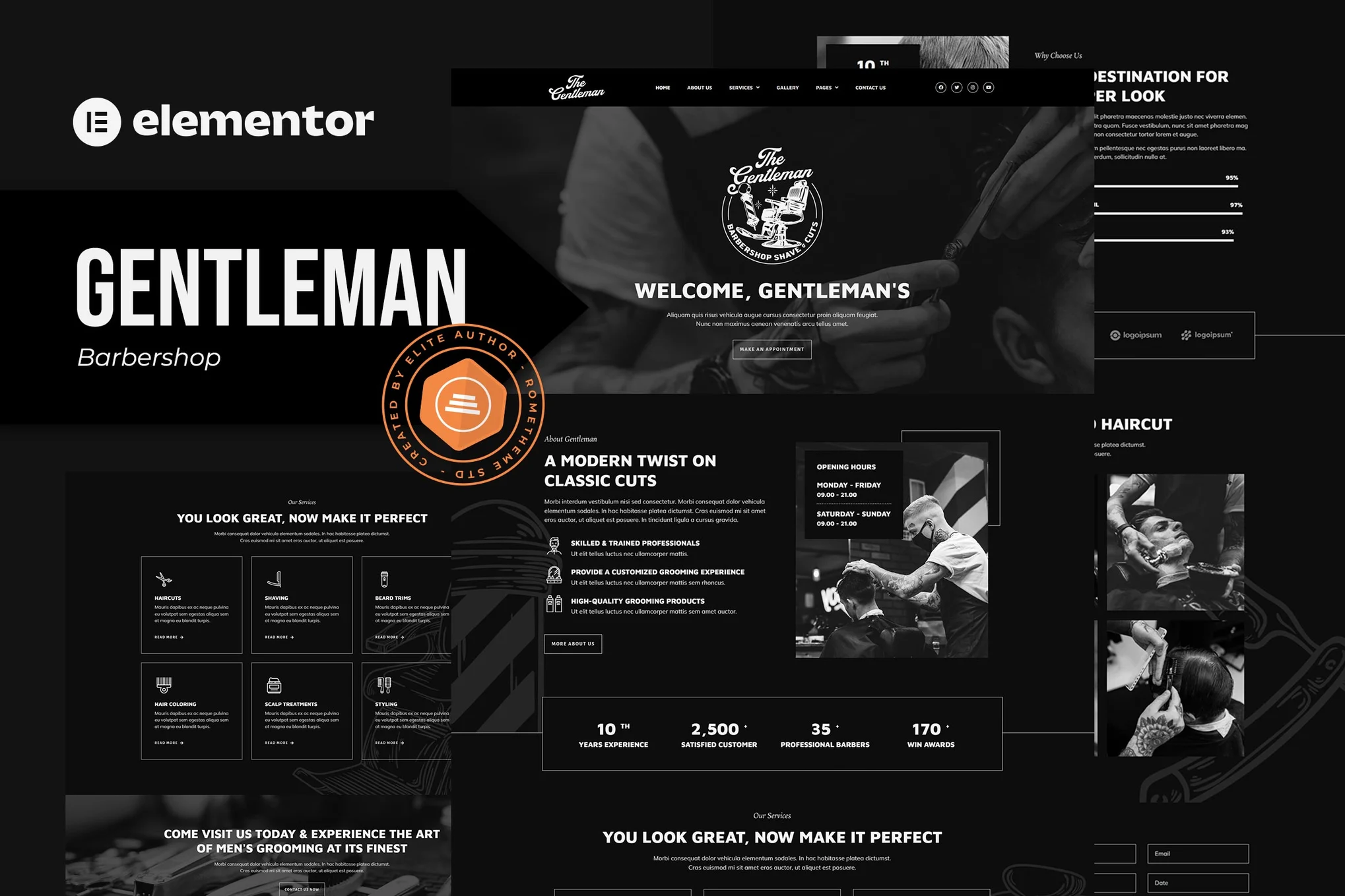Gentleman - Hairdresser & Hair Studio Elementor Template Suite - Photon Flux | Service professionnel de réparation de WordPress, dans le monde entier, réponse rapide