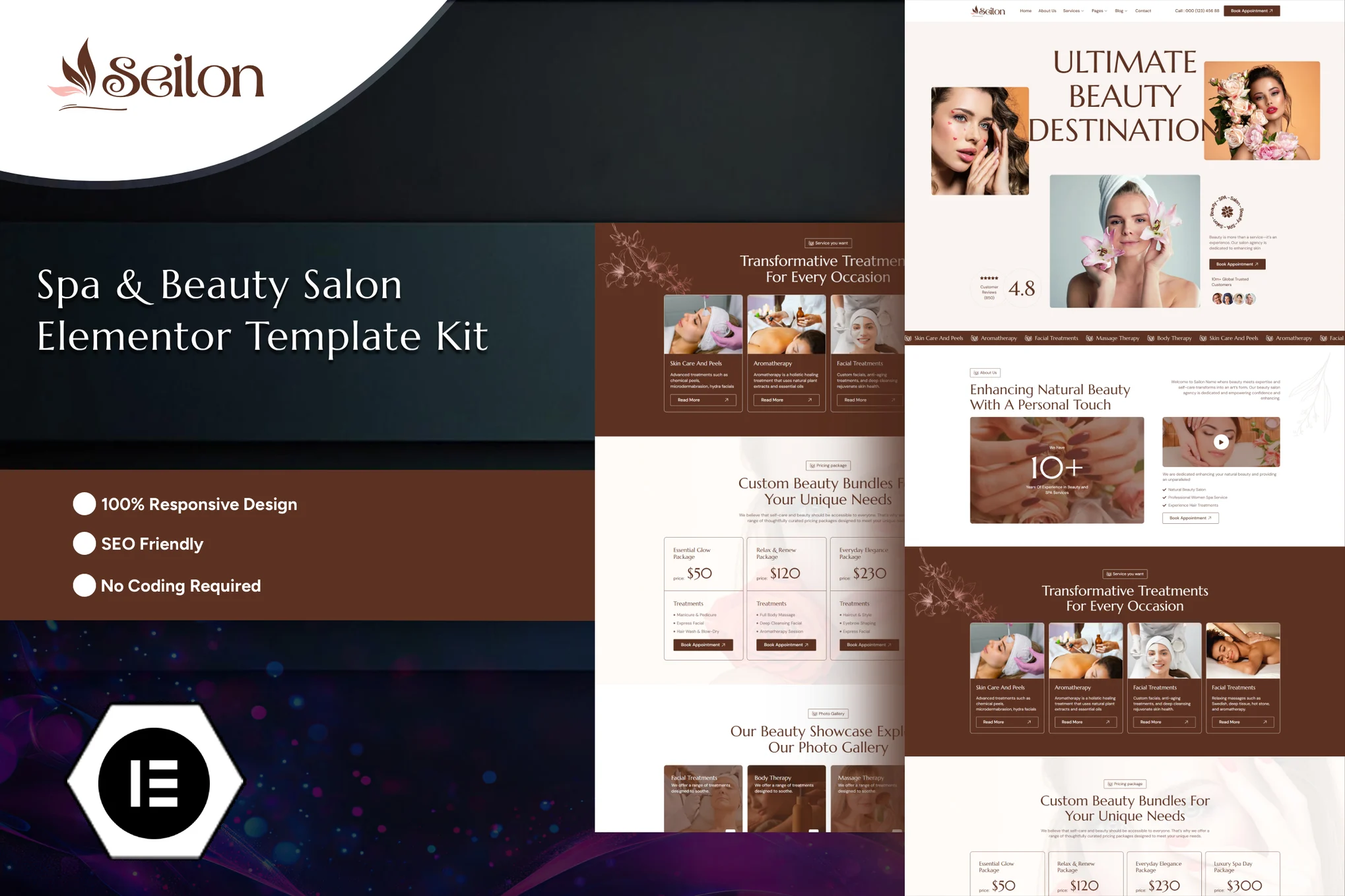 Seilon – 水疗与美容沙龙 Elementor 模板套件-光子波动网 | 专业WordPress修复服务,全球范围,快速响应