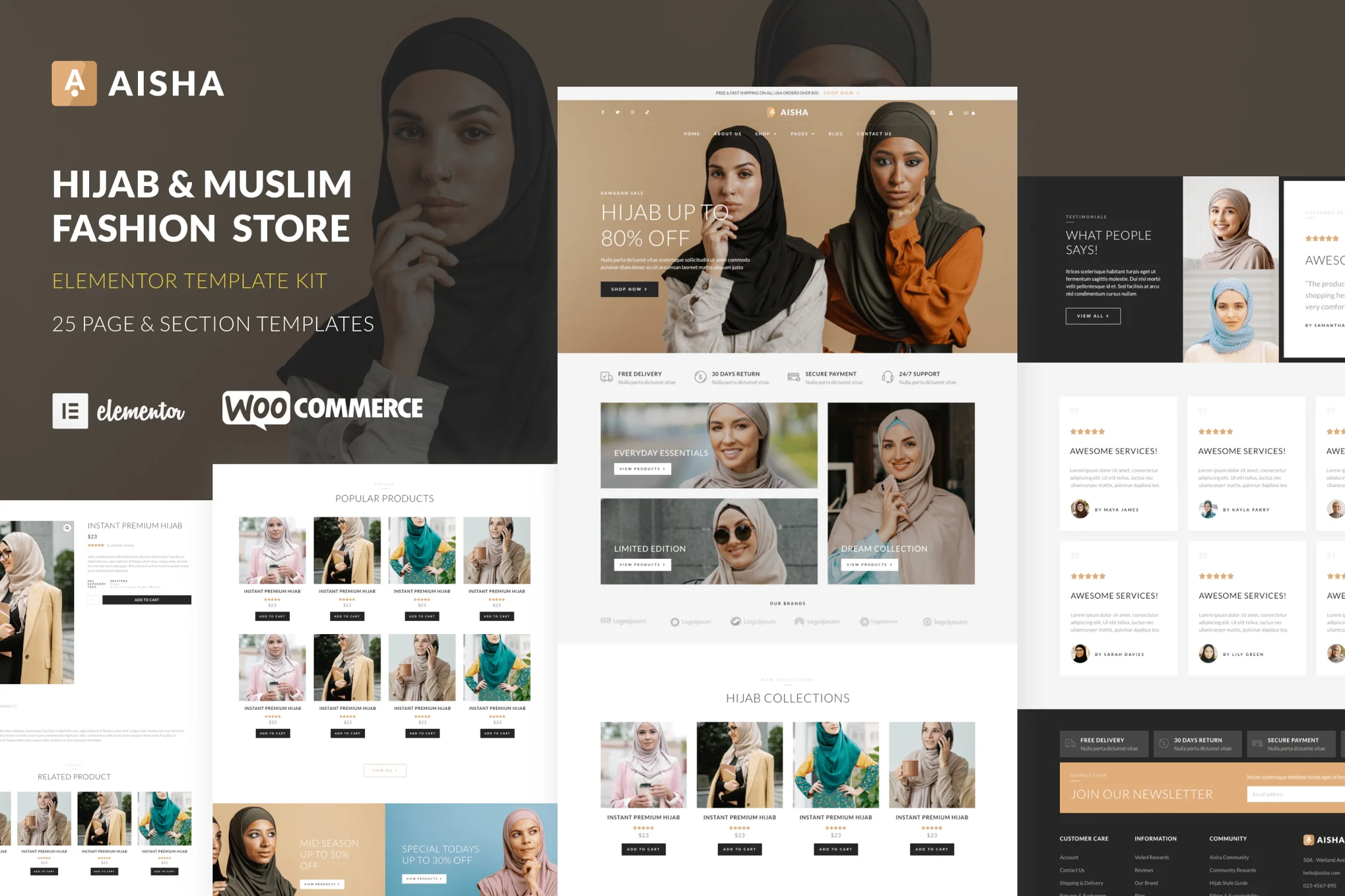 Aisha - Muslim Clothing & Hijab Mall Elementor Pro Template Kit - Photon Flux Network | Servicio profesional de reparación de WordPress, alcance global, respuesta rápida