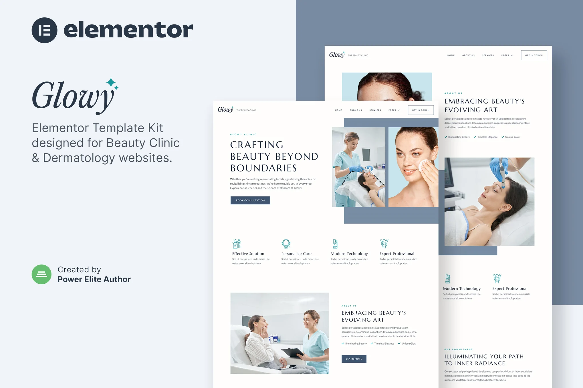 Glowy - Beauty Clinic & Dermatology Elementor Template Suite - Photonflux.com | Servicio profesional de reparación de WordPress, alcance global, respuesta rápida
