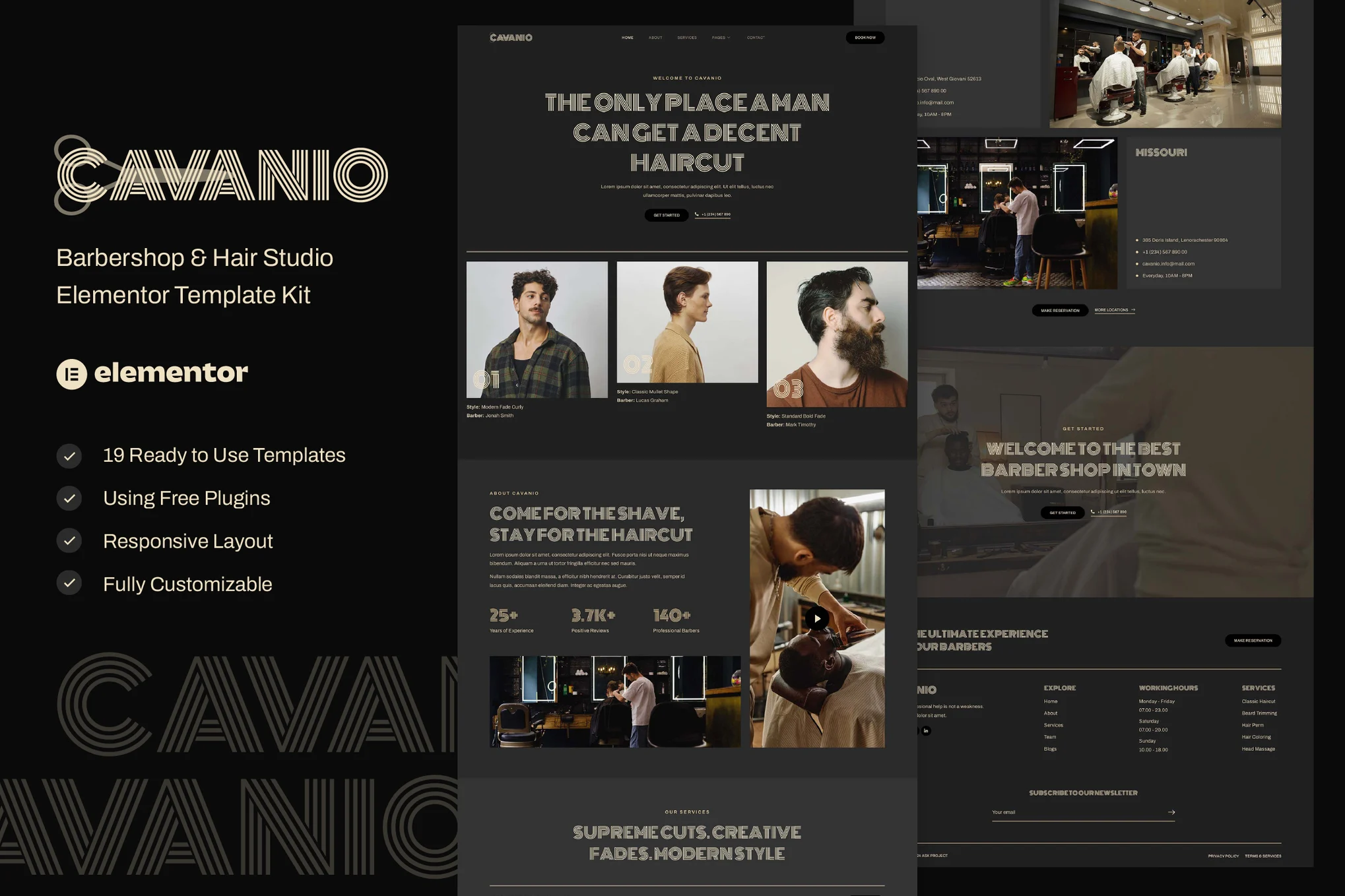 Cavanio - Barber Shop & Hairdressing Studio Elementor Template Suite - Photon Flux | Servicio profesional de reparación de WordPress, alcance global, respuesta rápida