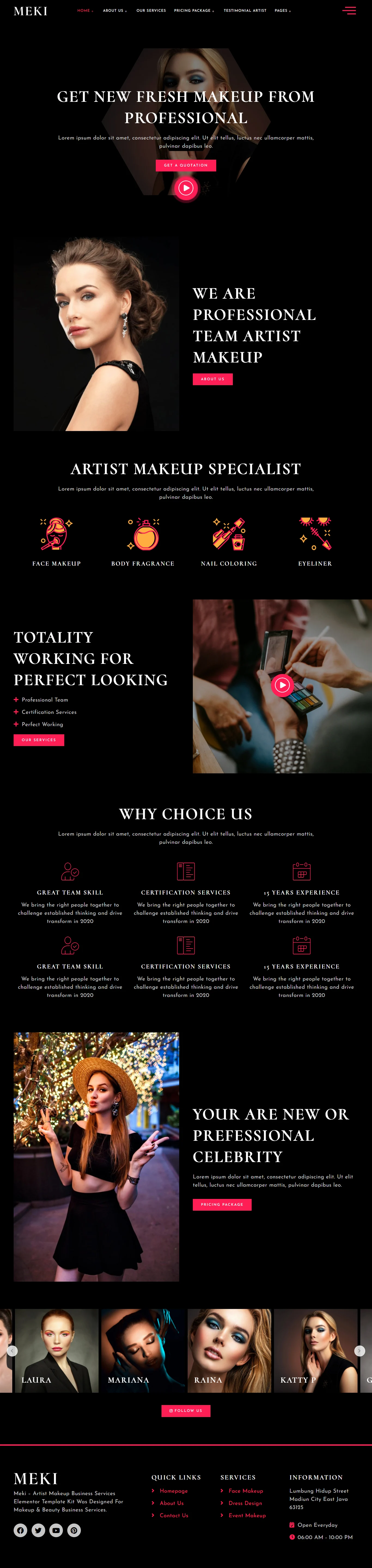 Imagen [1] - Meki - Makeup Artist Services Elementor Template Kit - Photon Flux.com | Servicio Profesional de Reparaciones de WordPress, Alcance Global, Respuesta Rápida