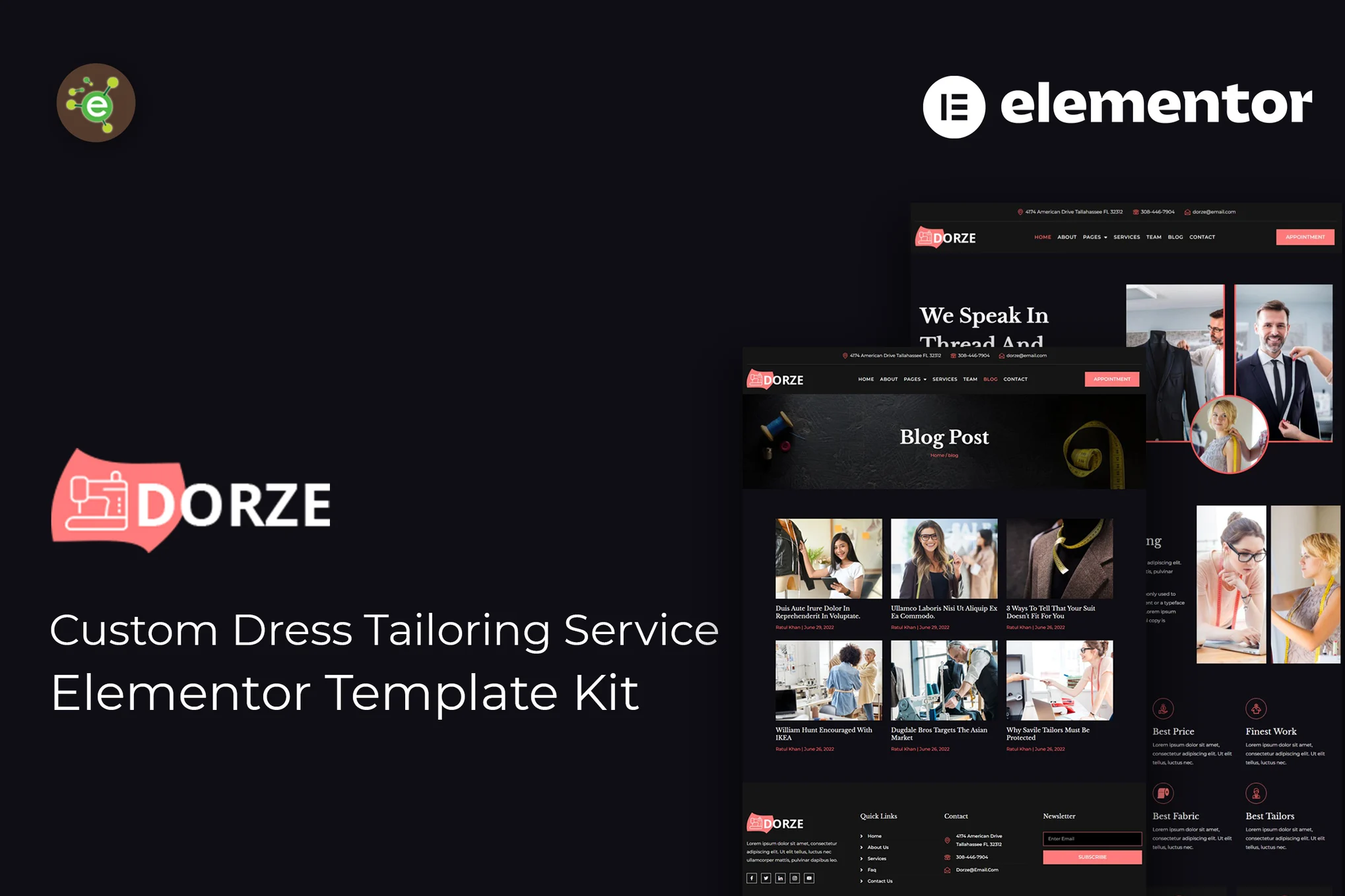 Dorze – 定制服装裁缝服务 Elementor Pro 模板套件-光子波动网 | 专业WordPress修复服务，全球范围，快速响应