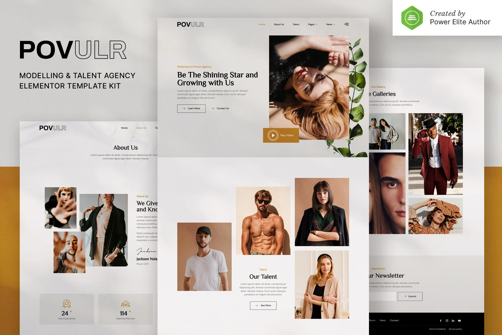 POVULR - Modelling & Talent Agency Elementor Template Suite - Photon Volatility Network | Servicio profesional de reparación de WordPress, alcance global, respuesta rápida