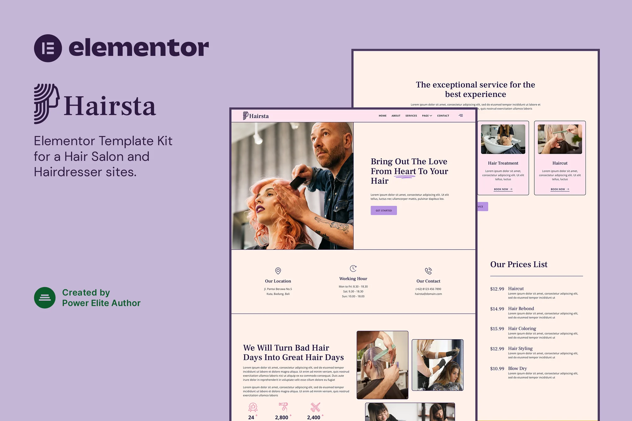 Hairsta - Hair Salon Elementor Template Suite - Photon Flux | Servicio profesional de reparación de WordPress, alcance global, respuesta rápida