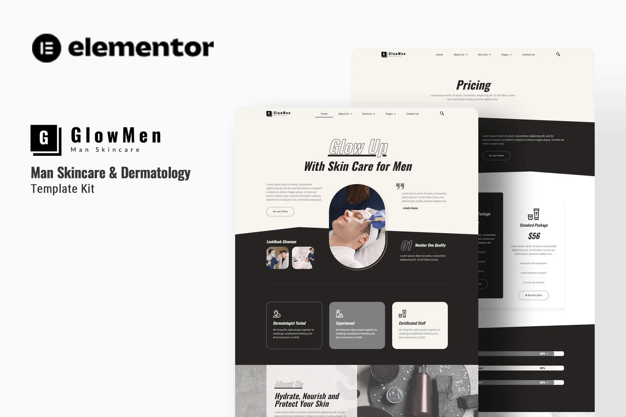 Glowmen - Men's Skincare & Dermatology Elementor Template Suite - Photon Flux | Servicio profesional de reparación de WordPress, en todo el mundo, respuesta rápida