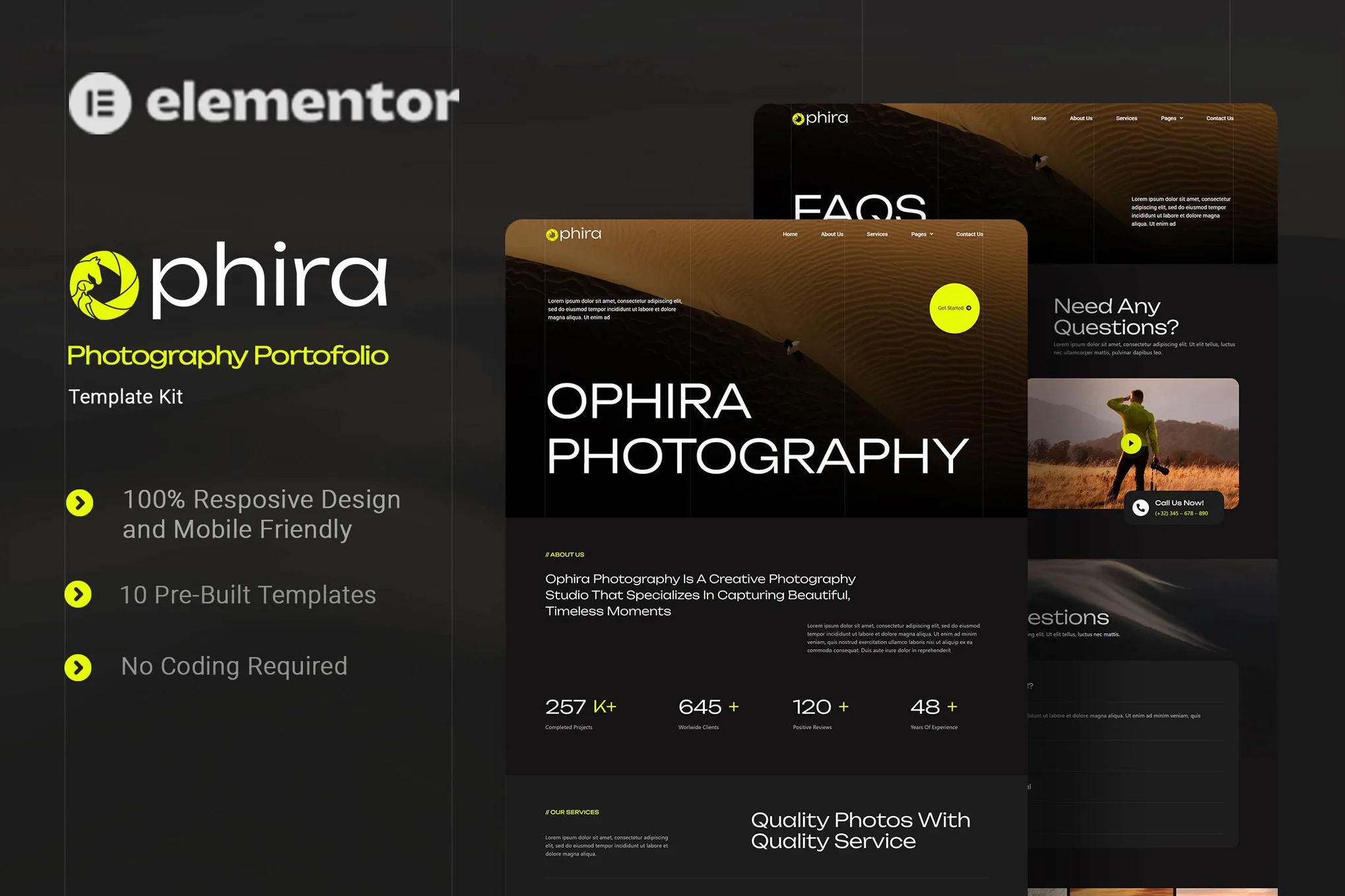 Ophira - Photography Portfolio Elementor Template Suite - Photon Flux | Servicio profesional de reparación de WordPress, alcance global, respuesta rápida