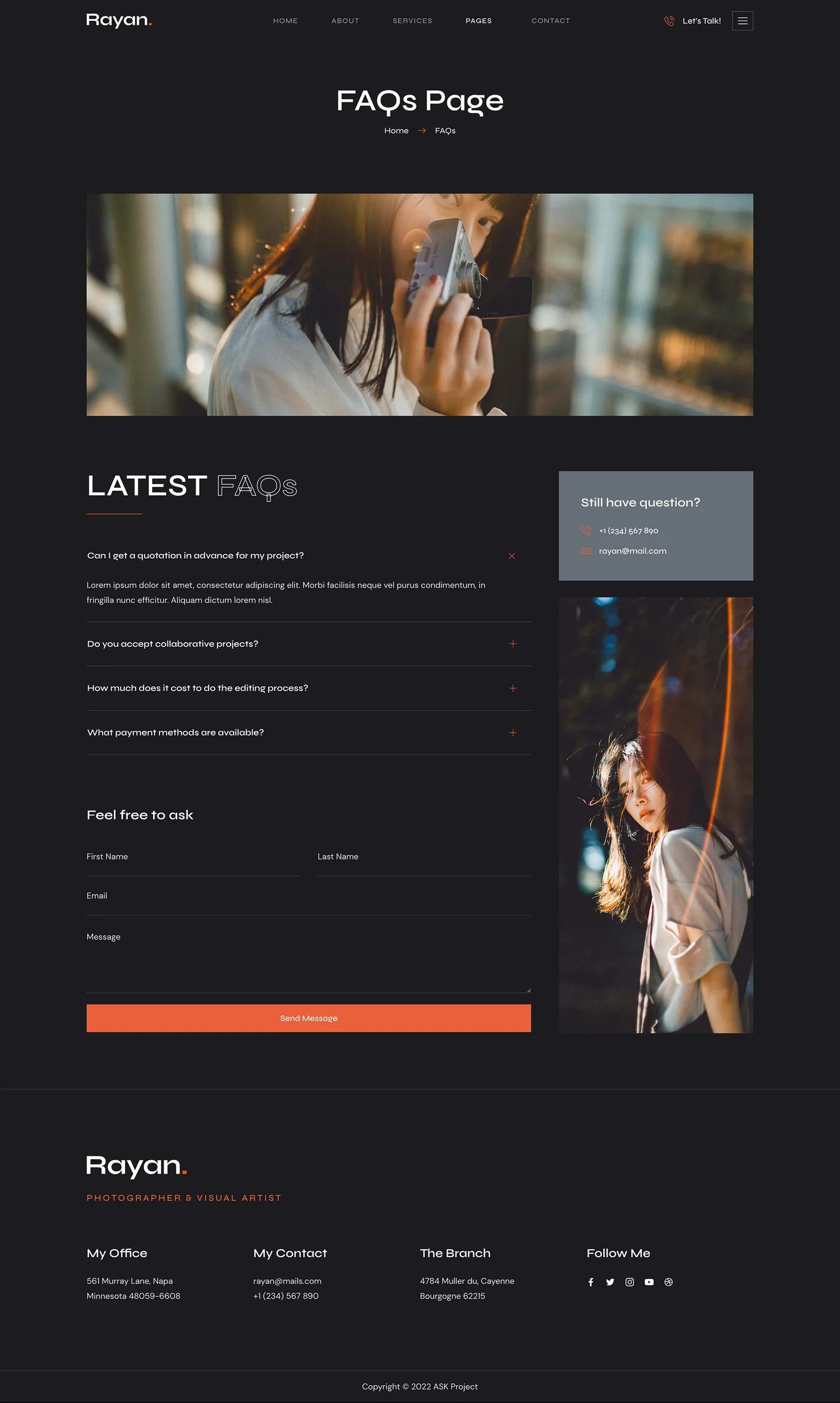 Imagen [2] - Rayan - Photography & Portfolio Elementor Template Suite - Photon Flux Network | Servicio profesional de reparación de WordPress, alcance global, respuesta rápida