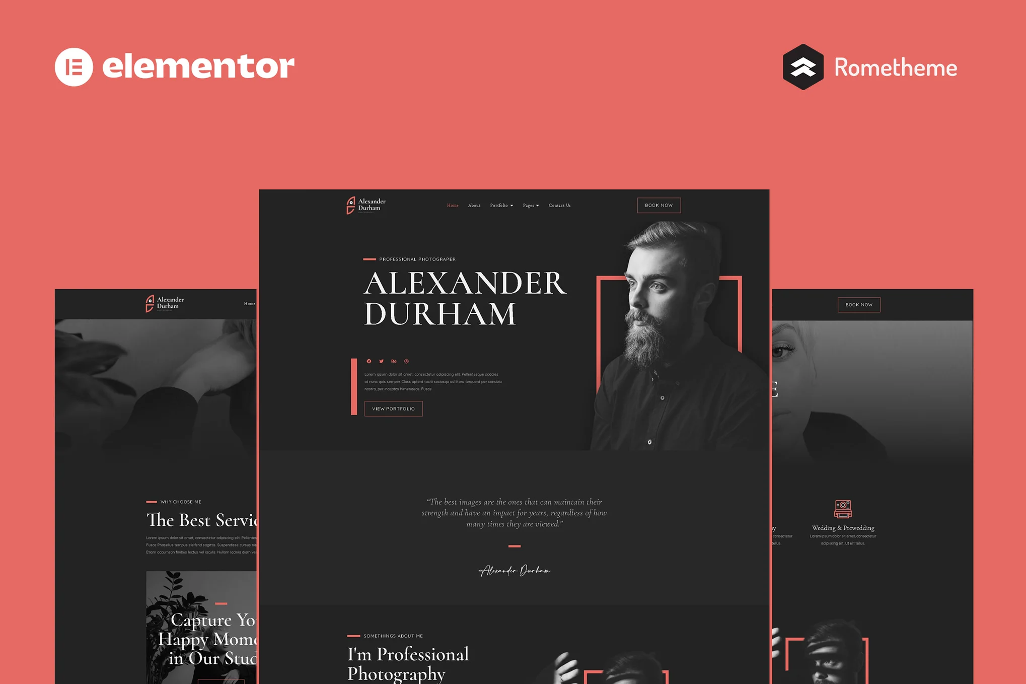 Alexander Durham - Photography Portfolio Elementor Pro Full Site Template Suite - Photon Fluctuation Network | Servicio profesional de reparación de WordPress, alcance global, respuesta rápida