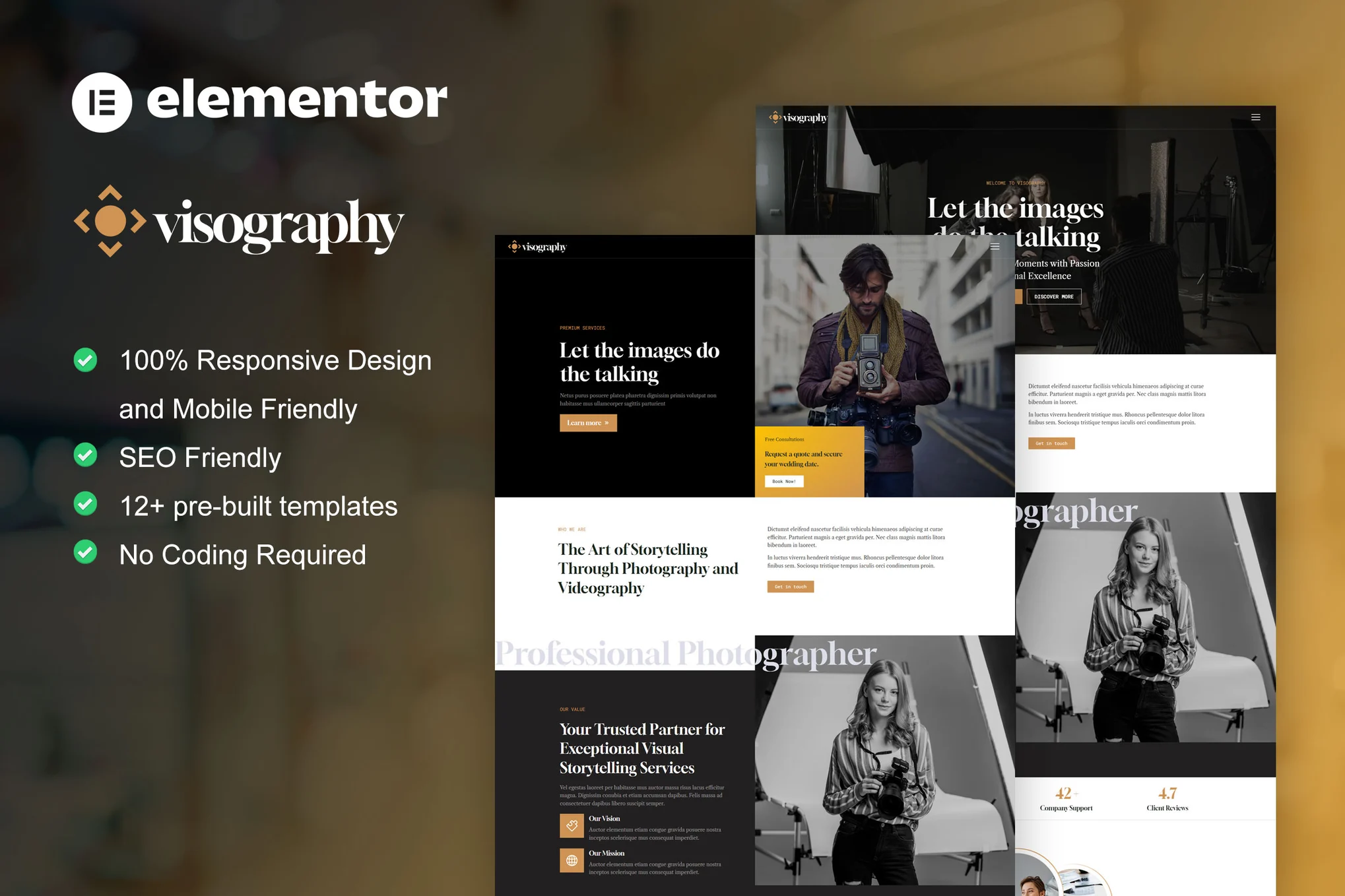 Visography - Photography & Portfolio Elementor Template Suite - Photonflux.com | Servicio Profesional de Reparación de WordPress, Alcance Global, Respuesta Rápida