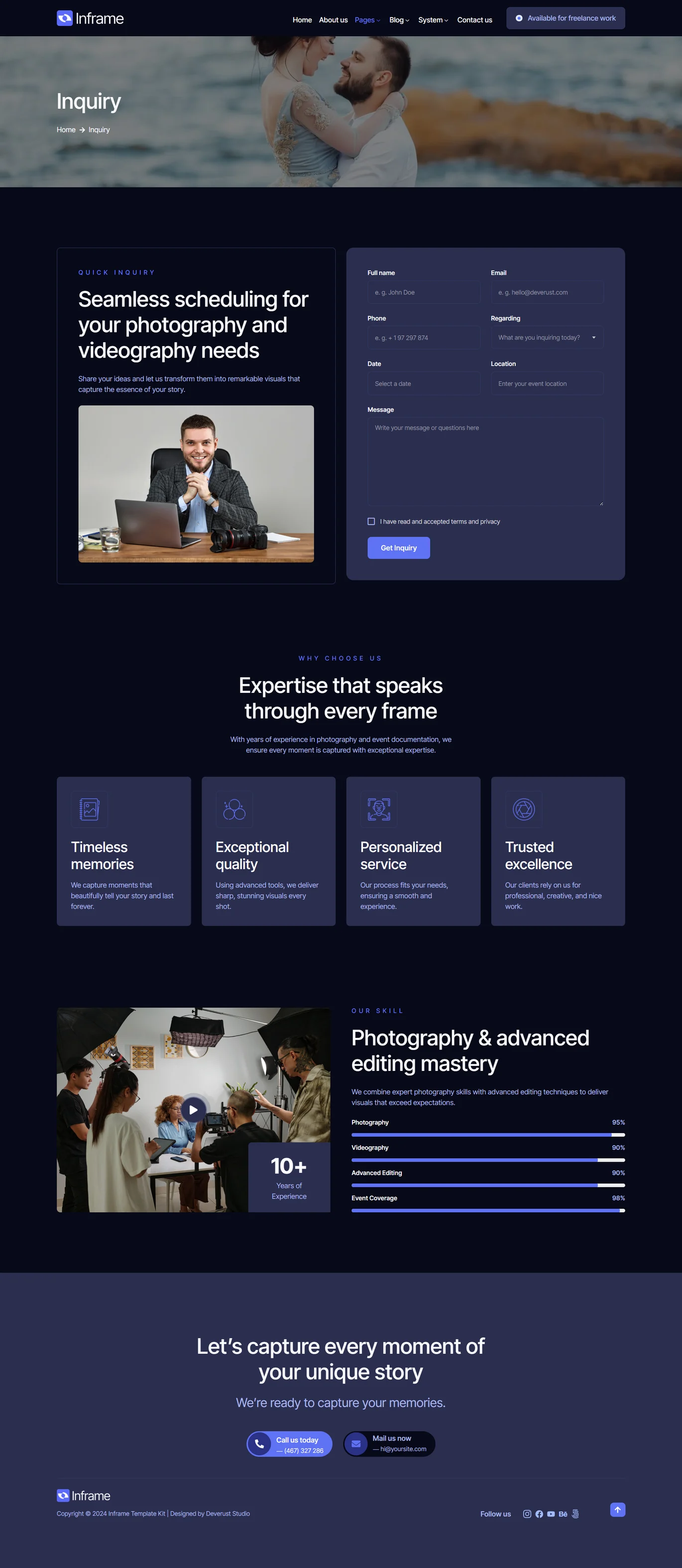 Image [2] - Inframe - Photography Services & Event Recording Elementor Template Suite - Photon Flux.com | Professional WordPress Repair Service, Global Reach, Fast Response